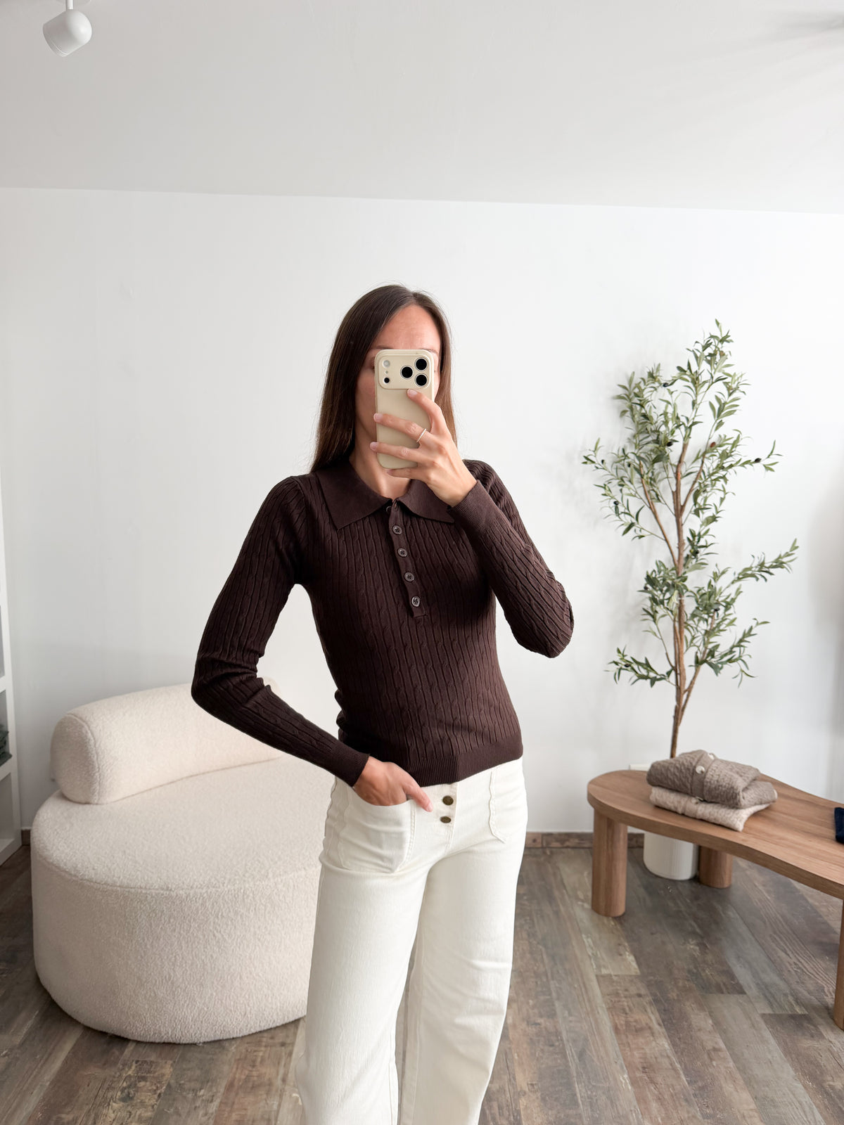 Polo manches longues marron