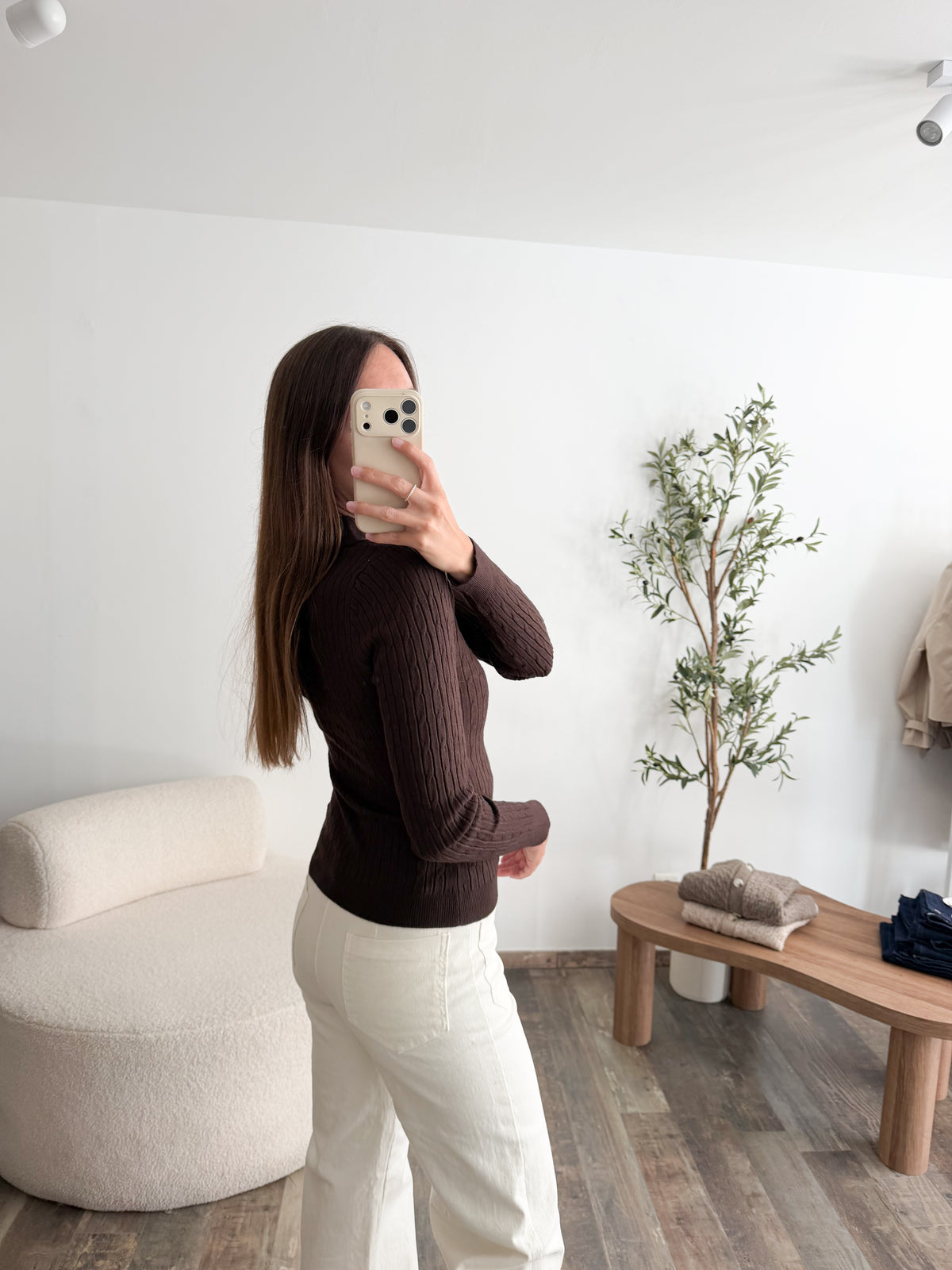 Polo manches longues marron