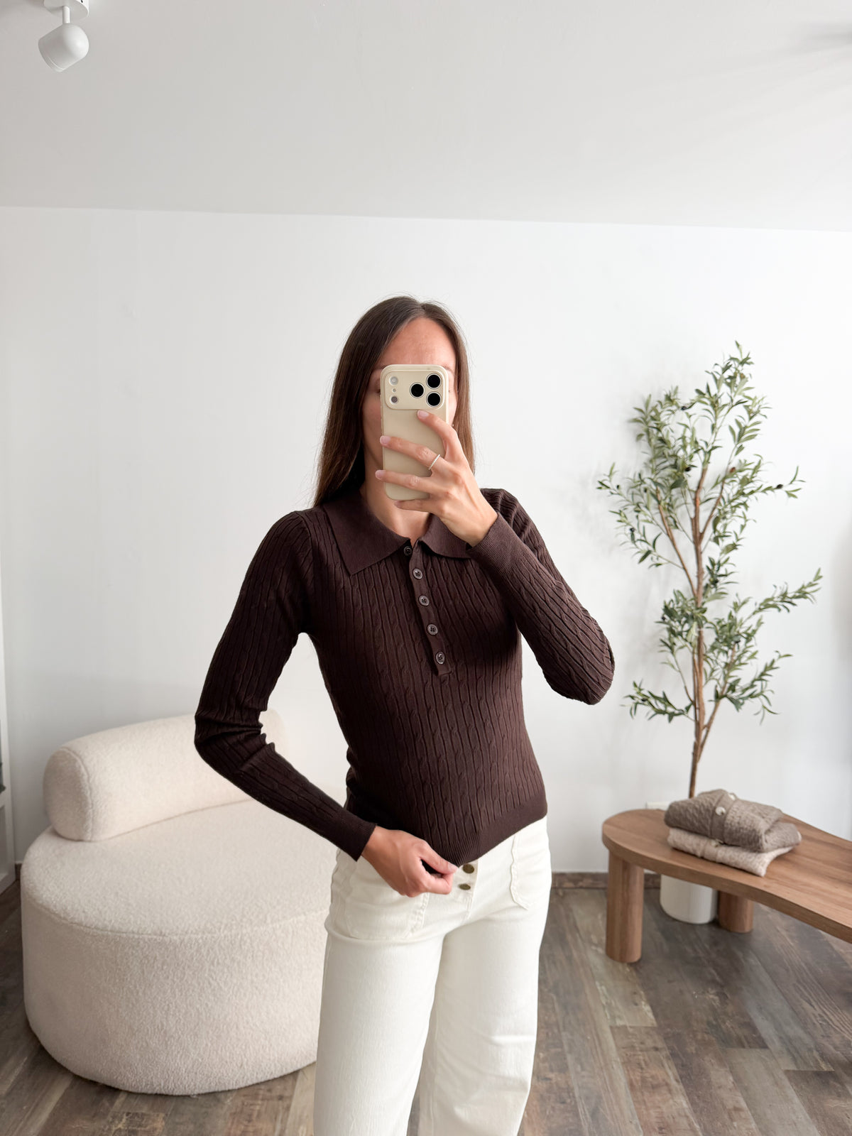 Polo manches longues marron
