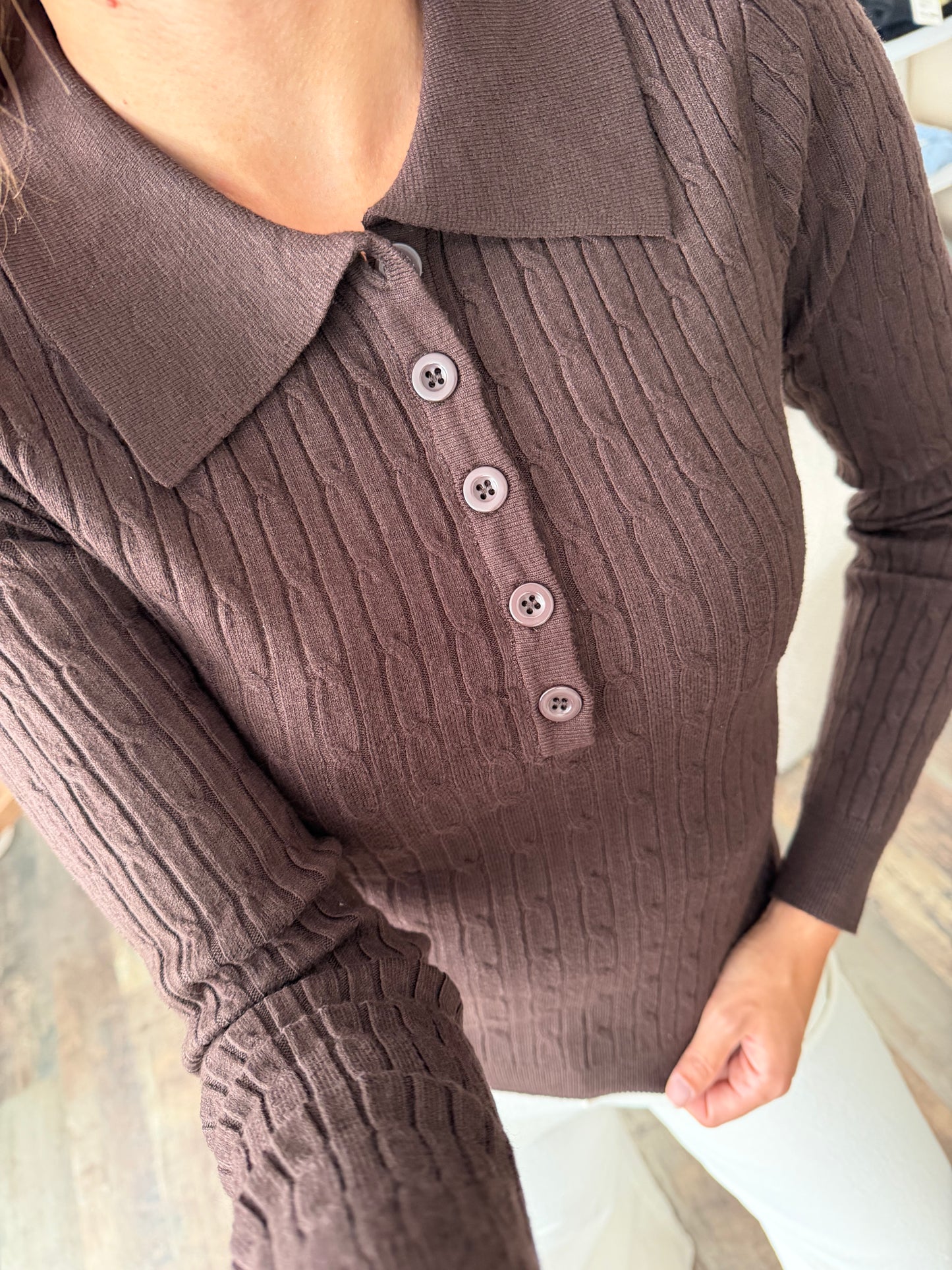 Polo manches longues marron