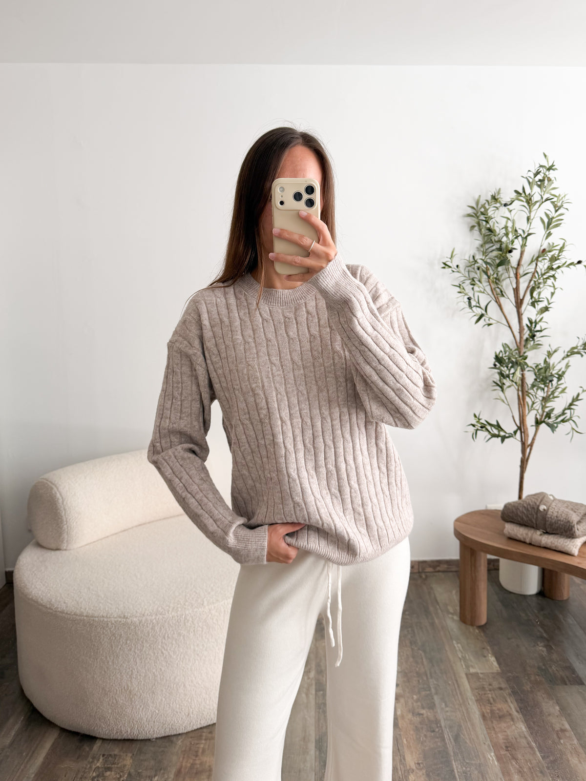 Pull torsades beige