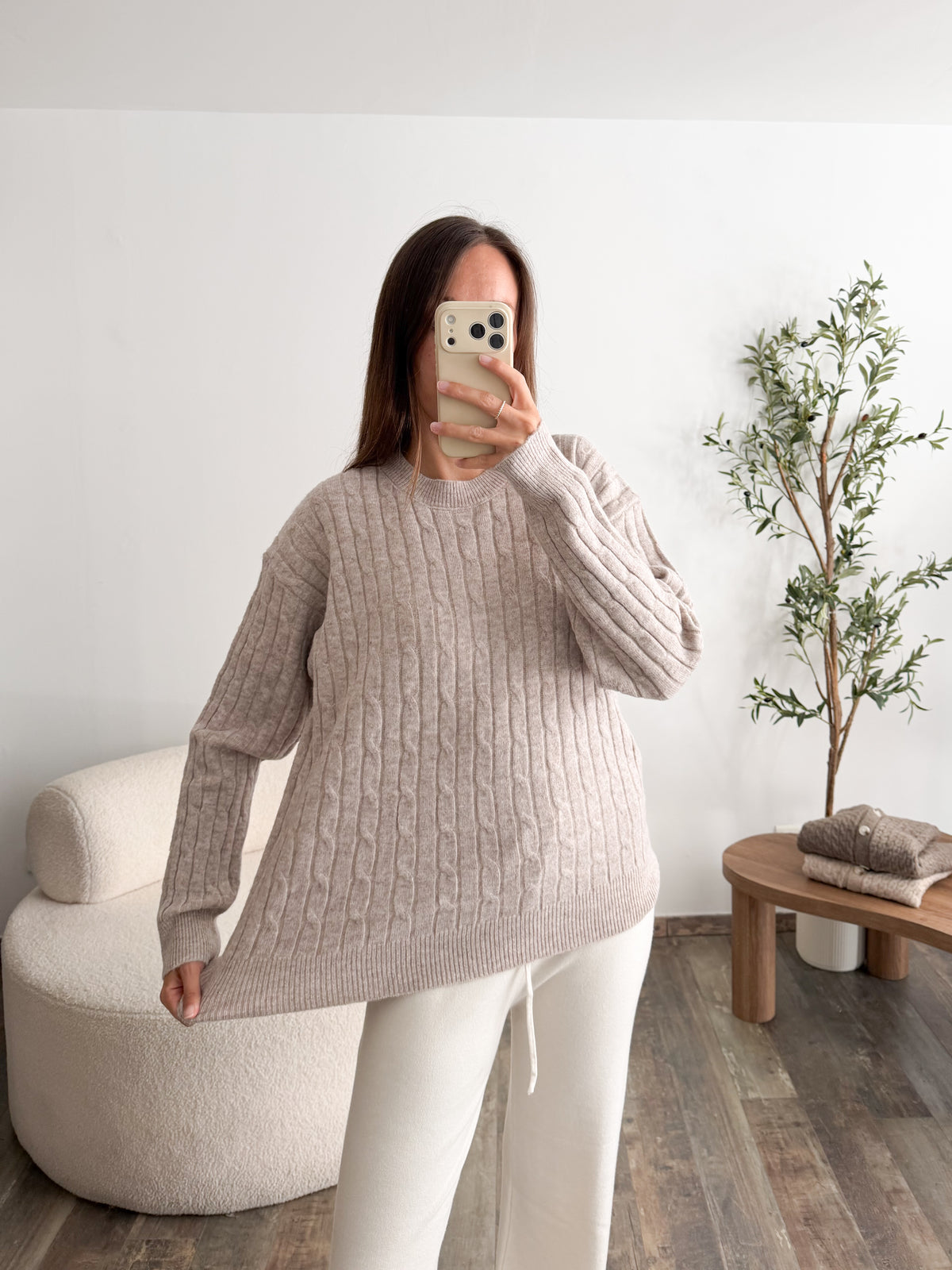 Pull torsades beige