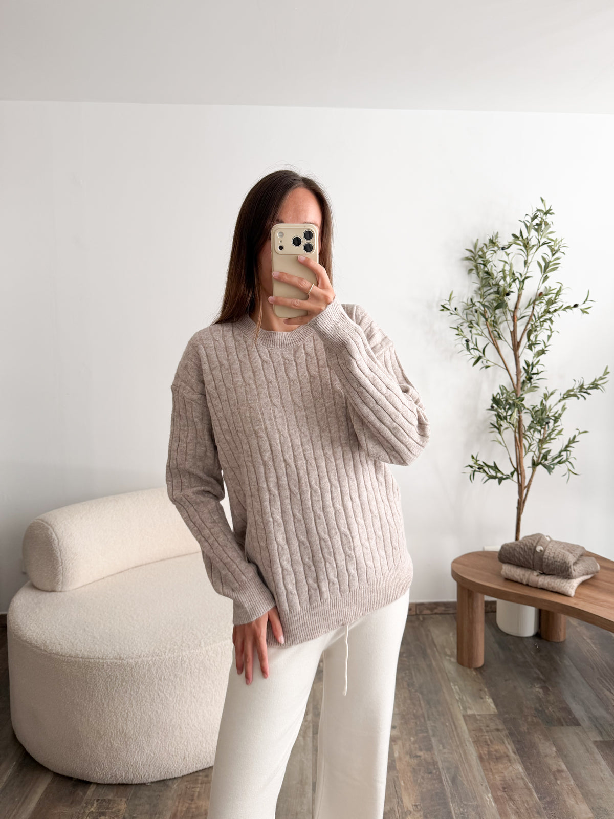 Pull torsades beige