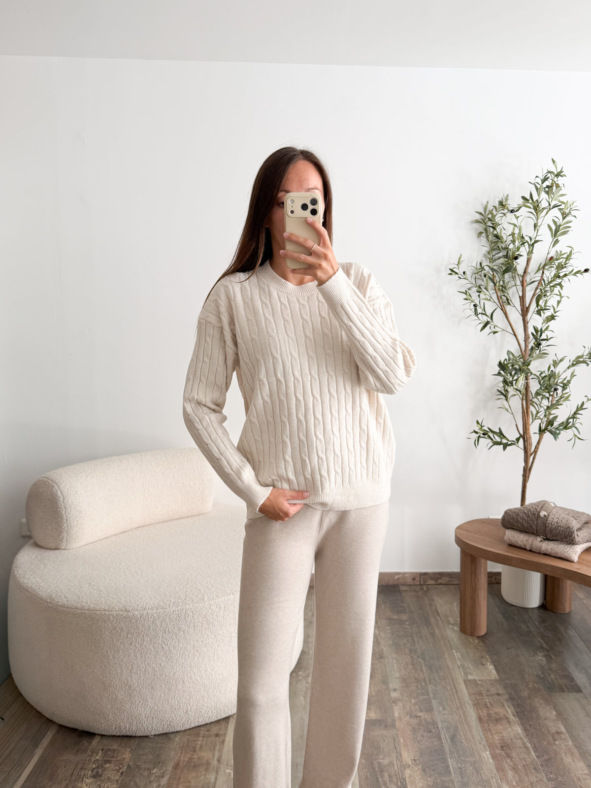 Pull torsades écru