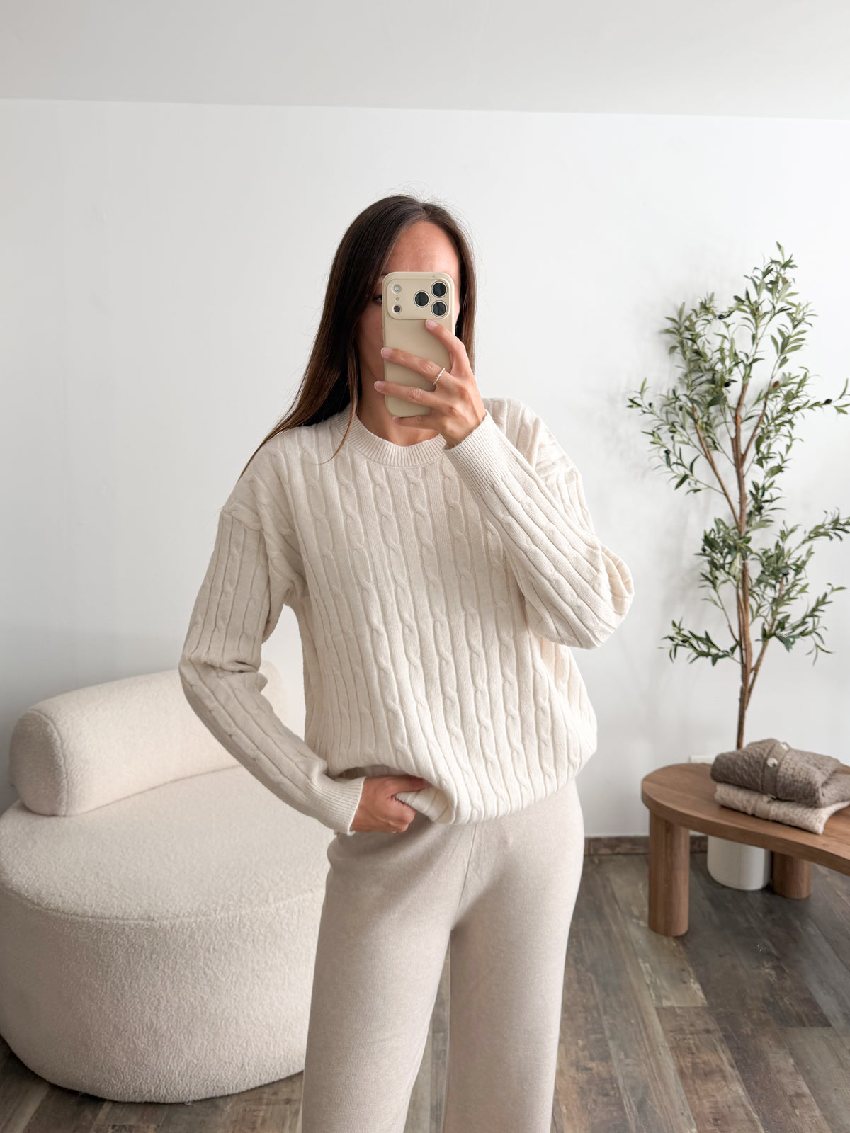 Pull torsades écru
