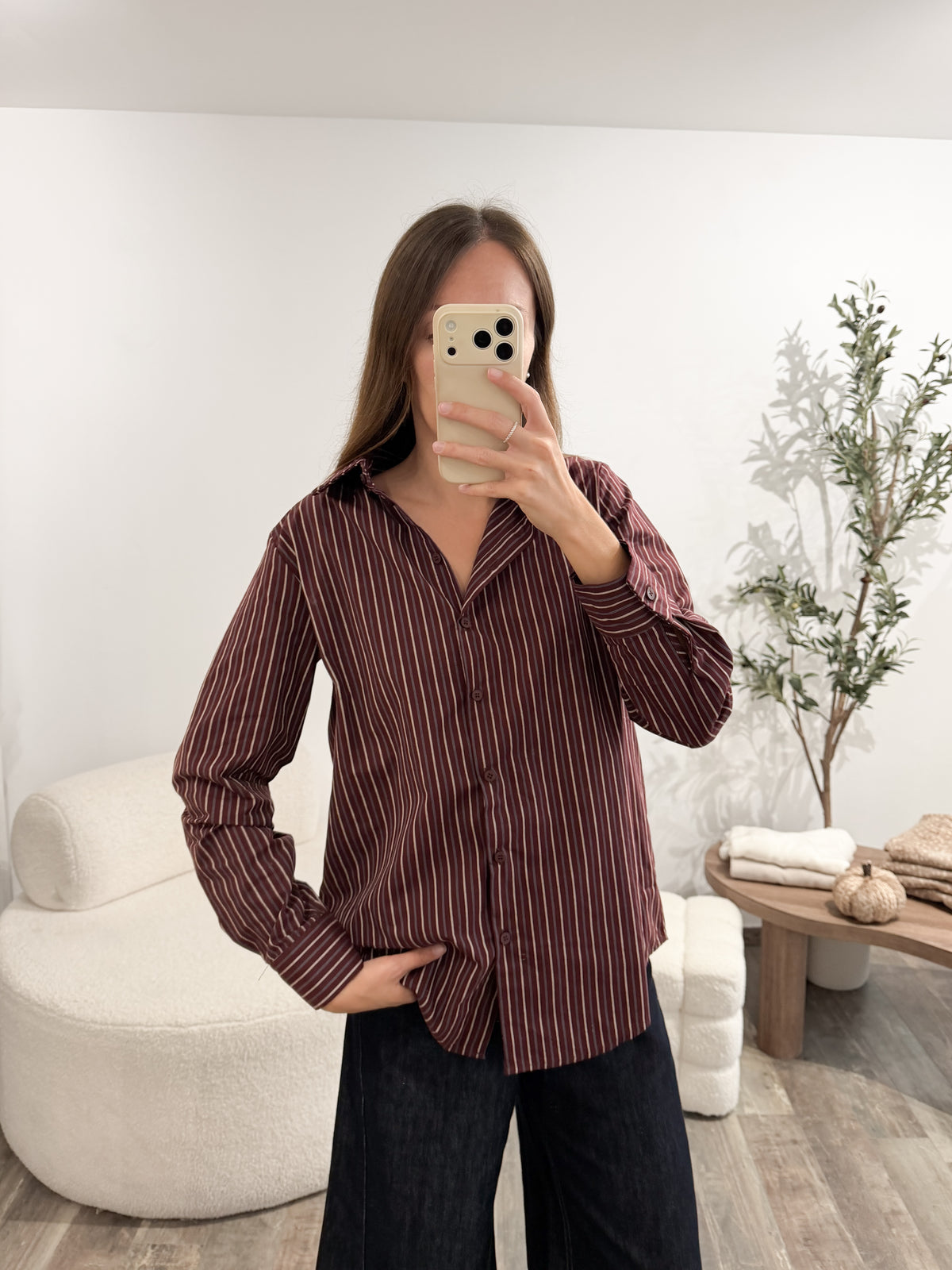 Chemise coton bordeaux rayée