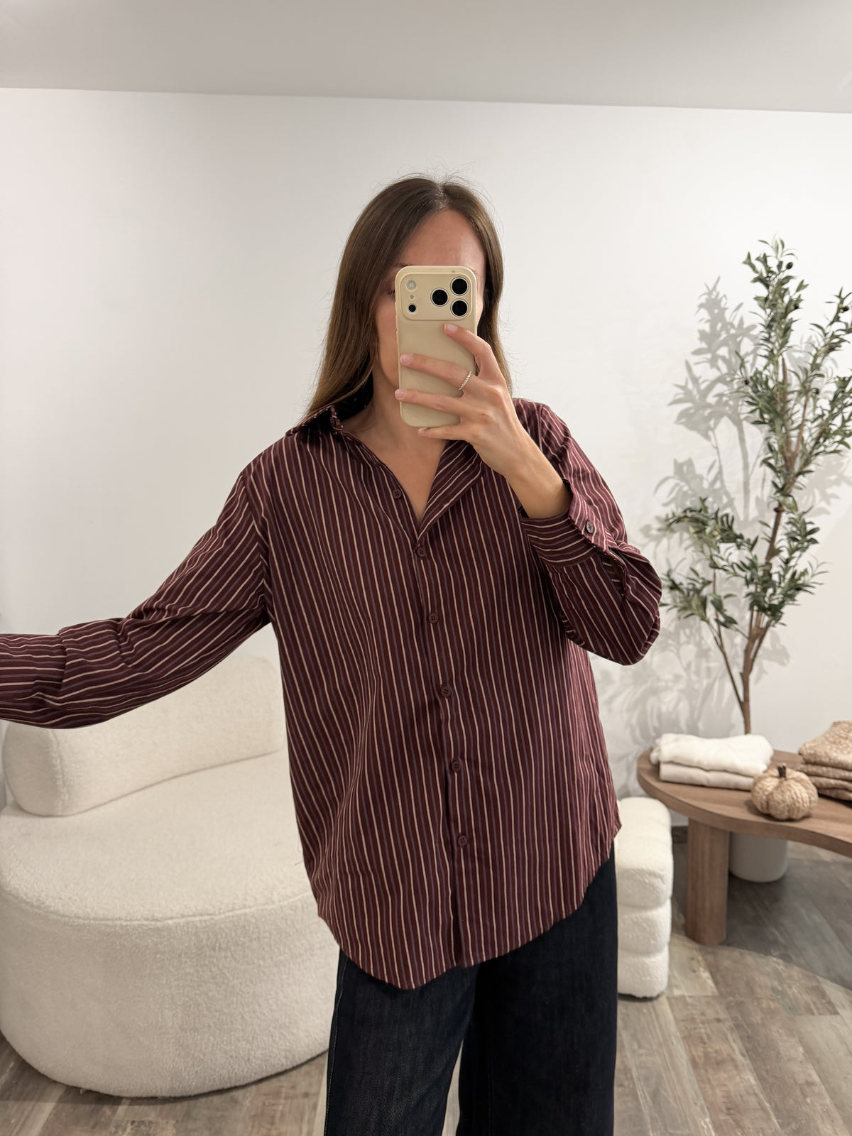 Chemise coton bordeaux rayée