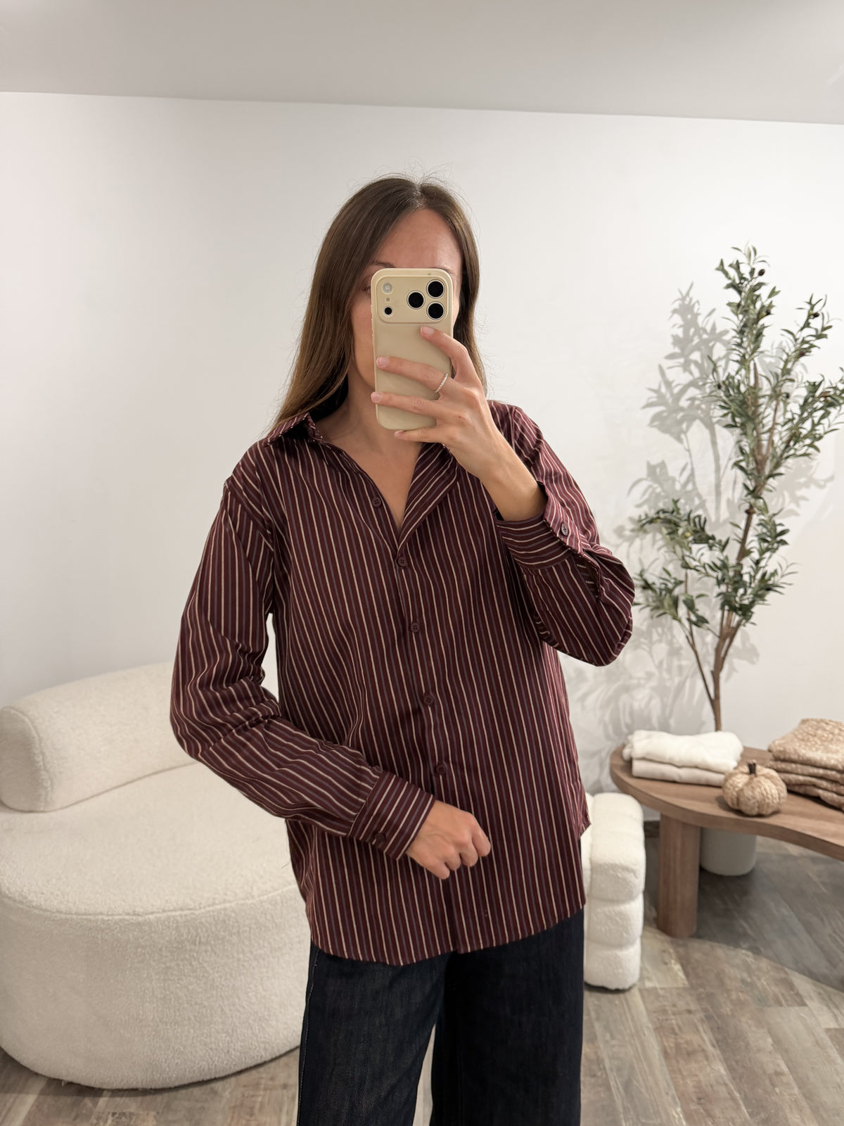 Chemise coton bordeaux rayée