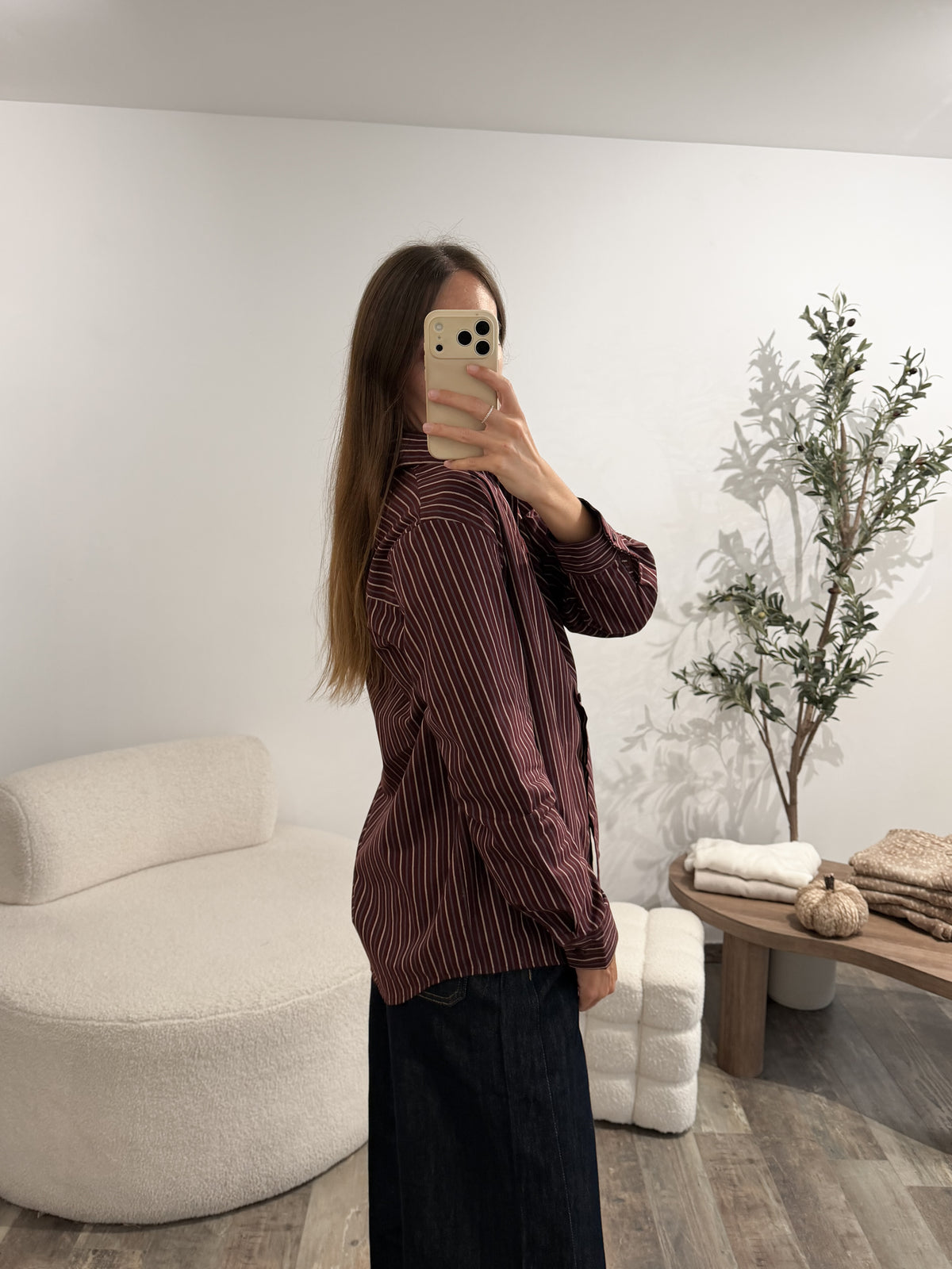 Chemise coton bordeaux rayée