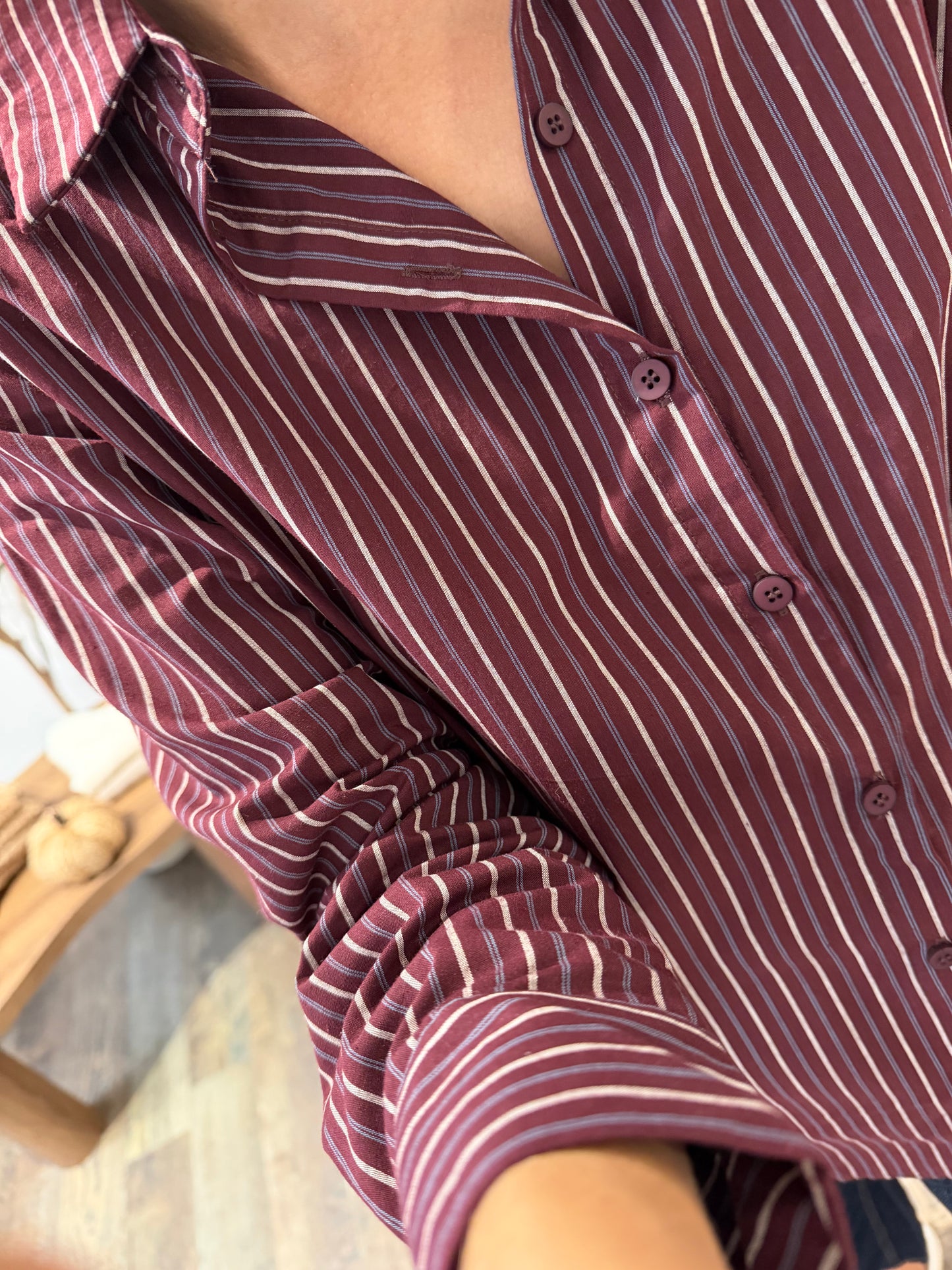 Chemise coton bordeaux rayée