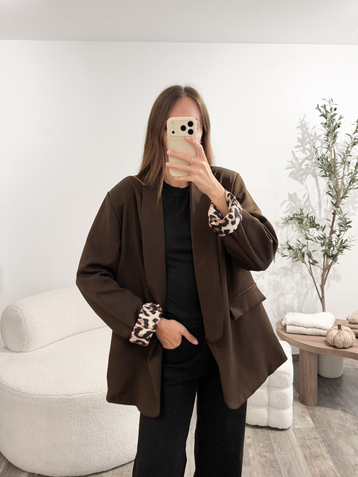 Blazer revers léopard marron