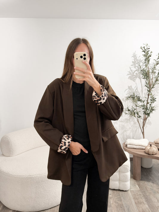 Blazer revers léopard marron