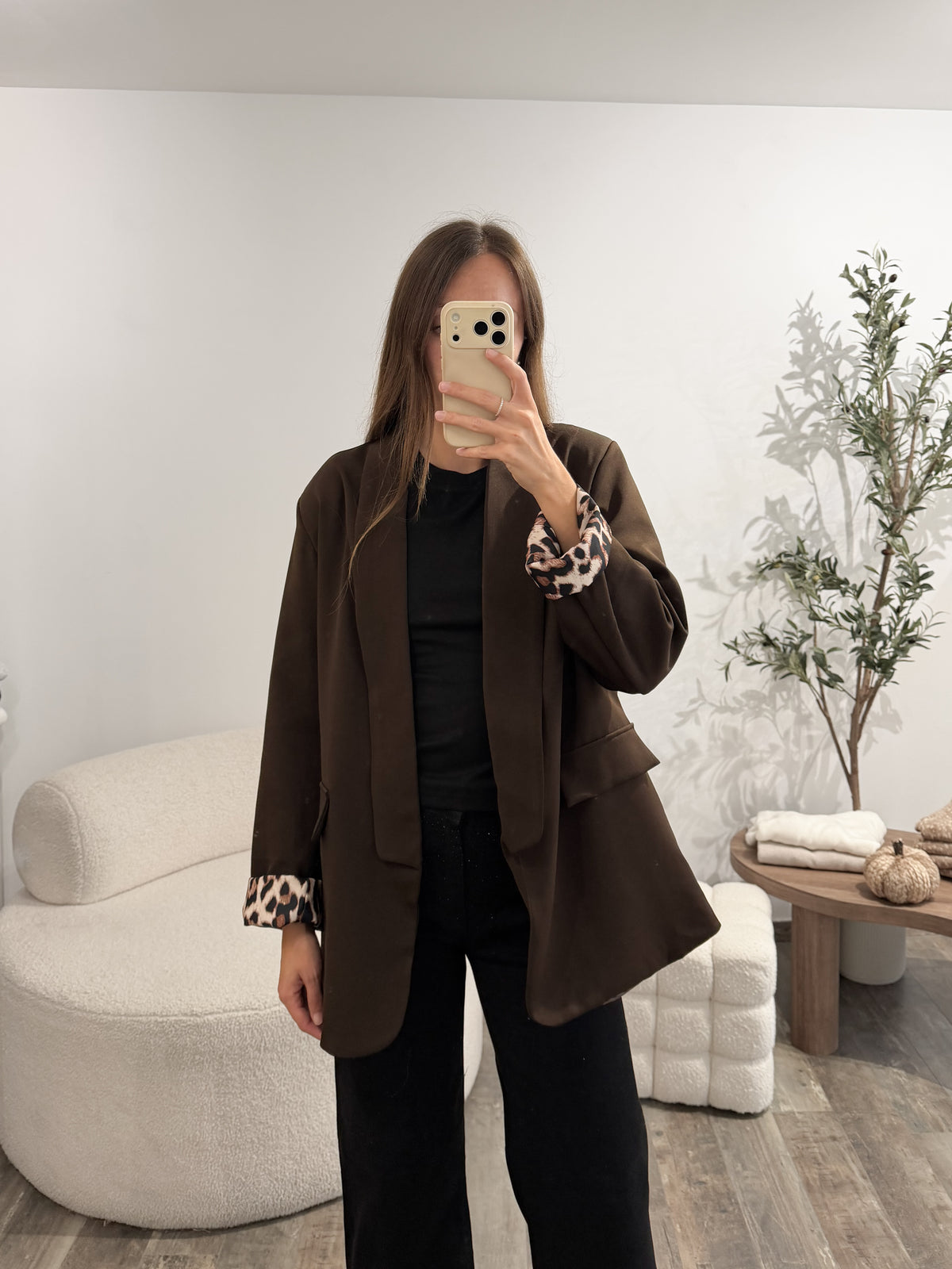 Blazer revers léopard marron