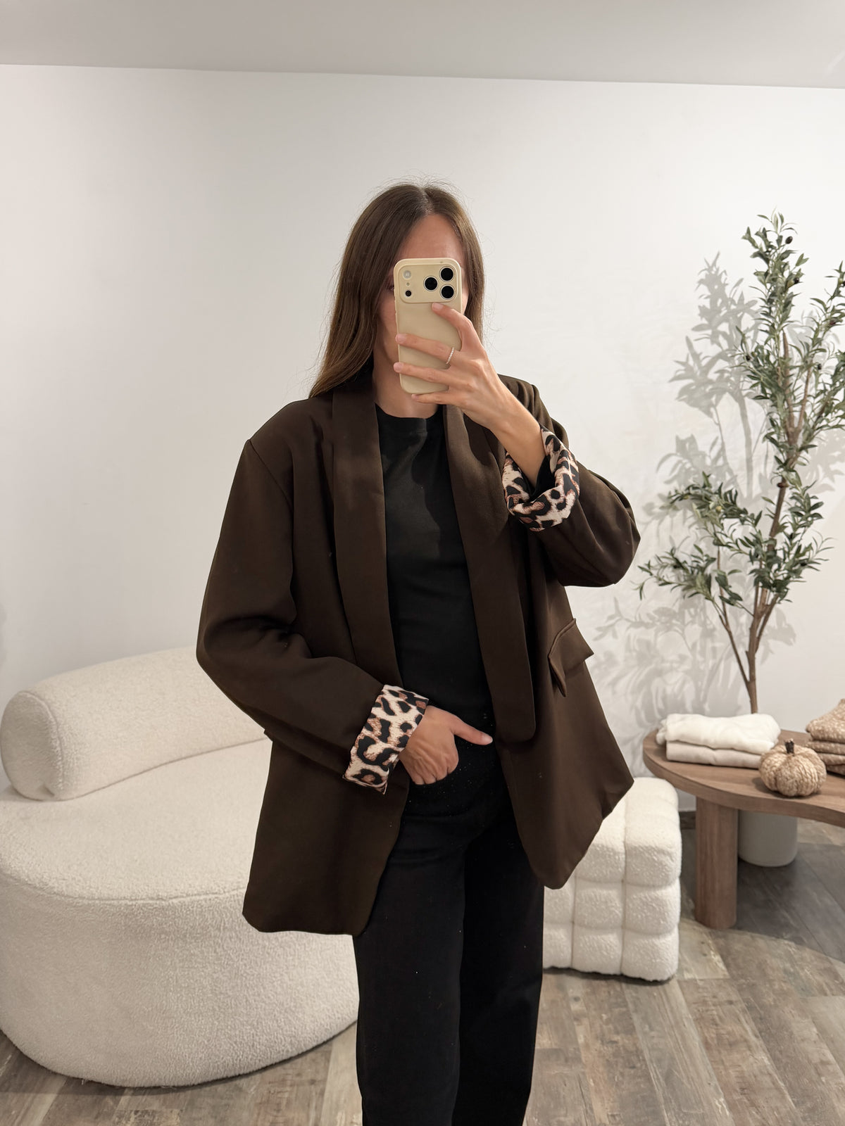 Blazer revers léopard marron