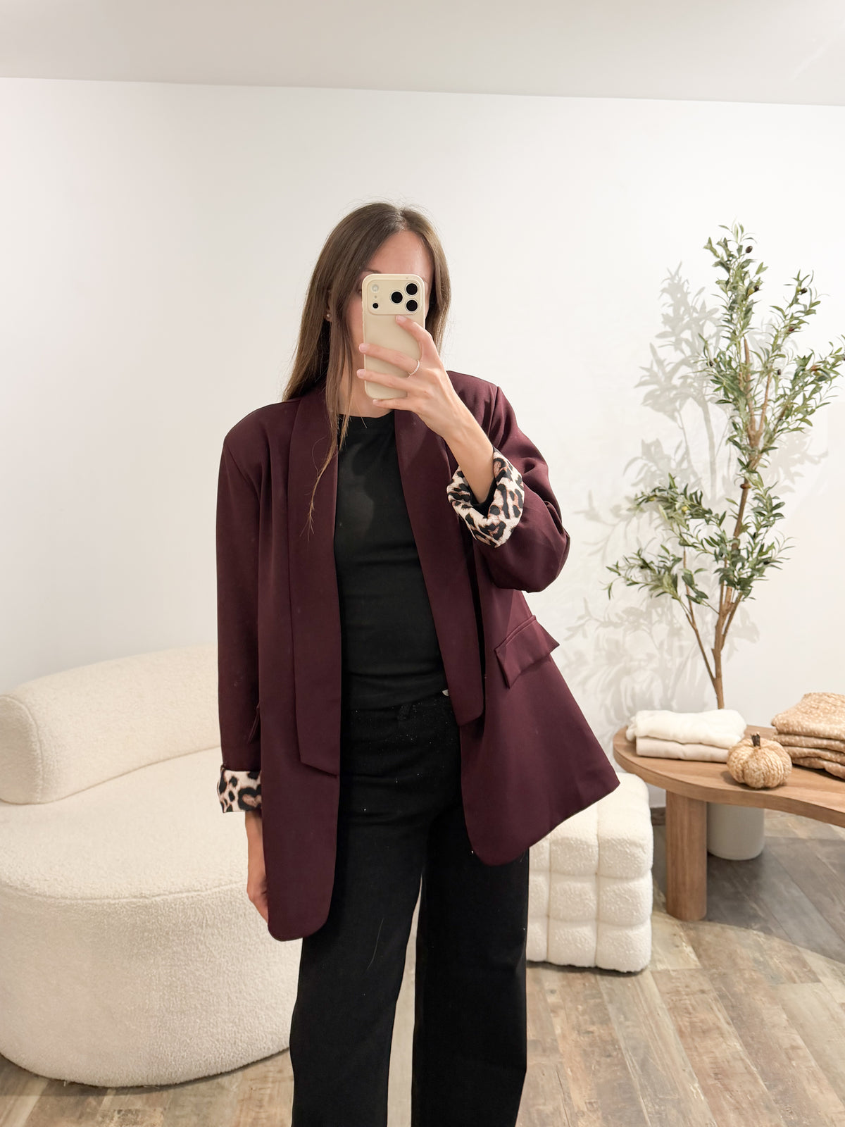 Blazer revers léopard bordeaux