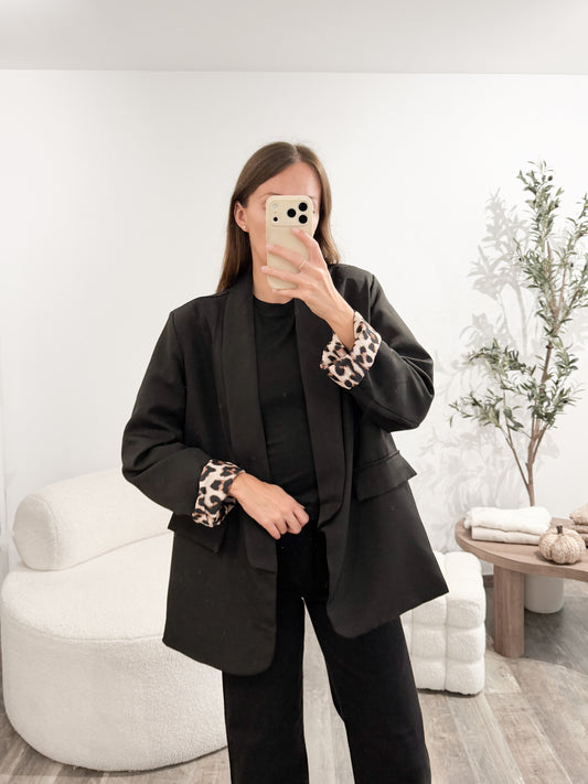Blazer revers léopard noir