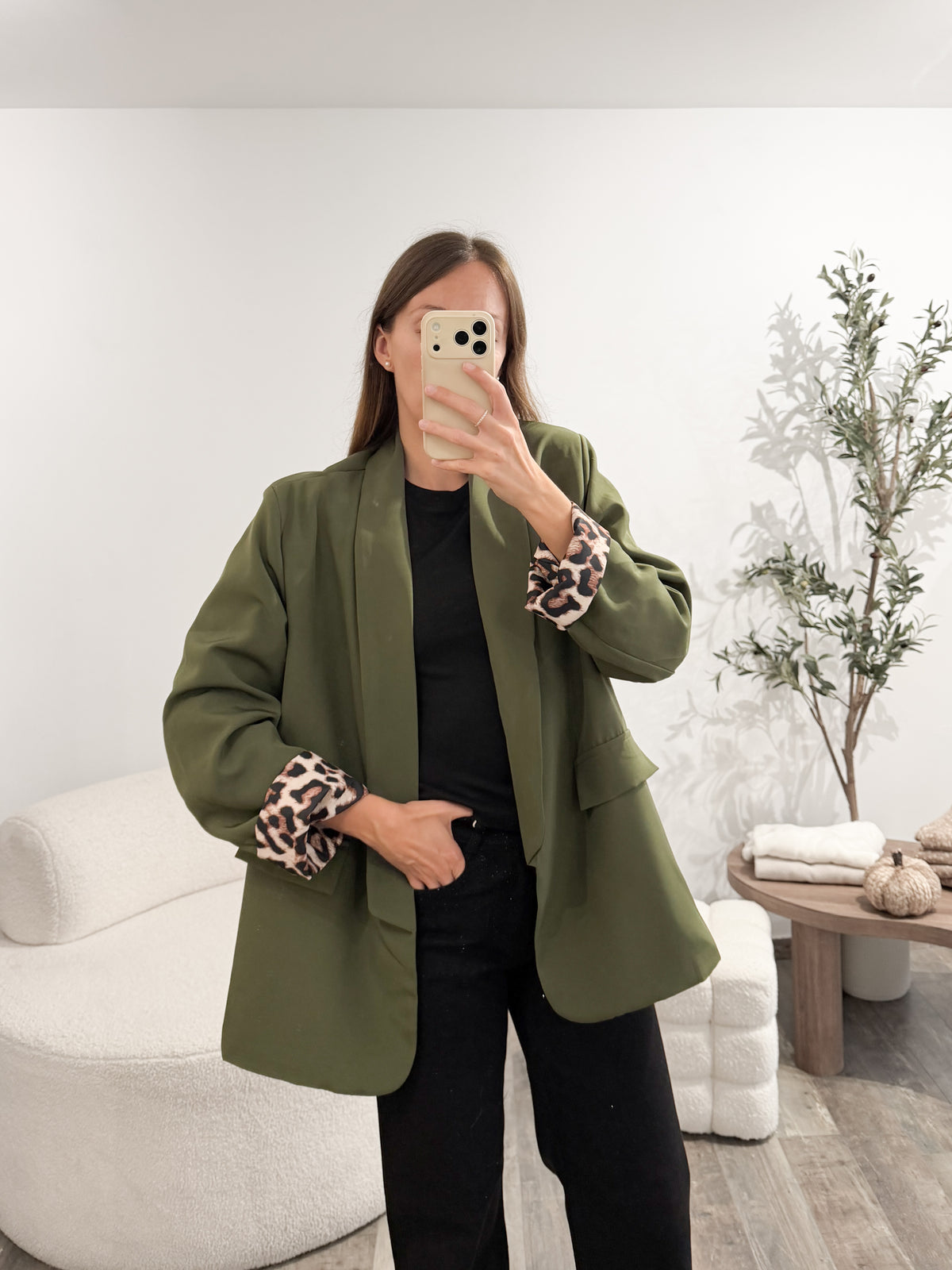 Blazer revers léopard kaki