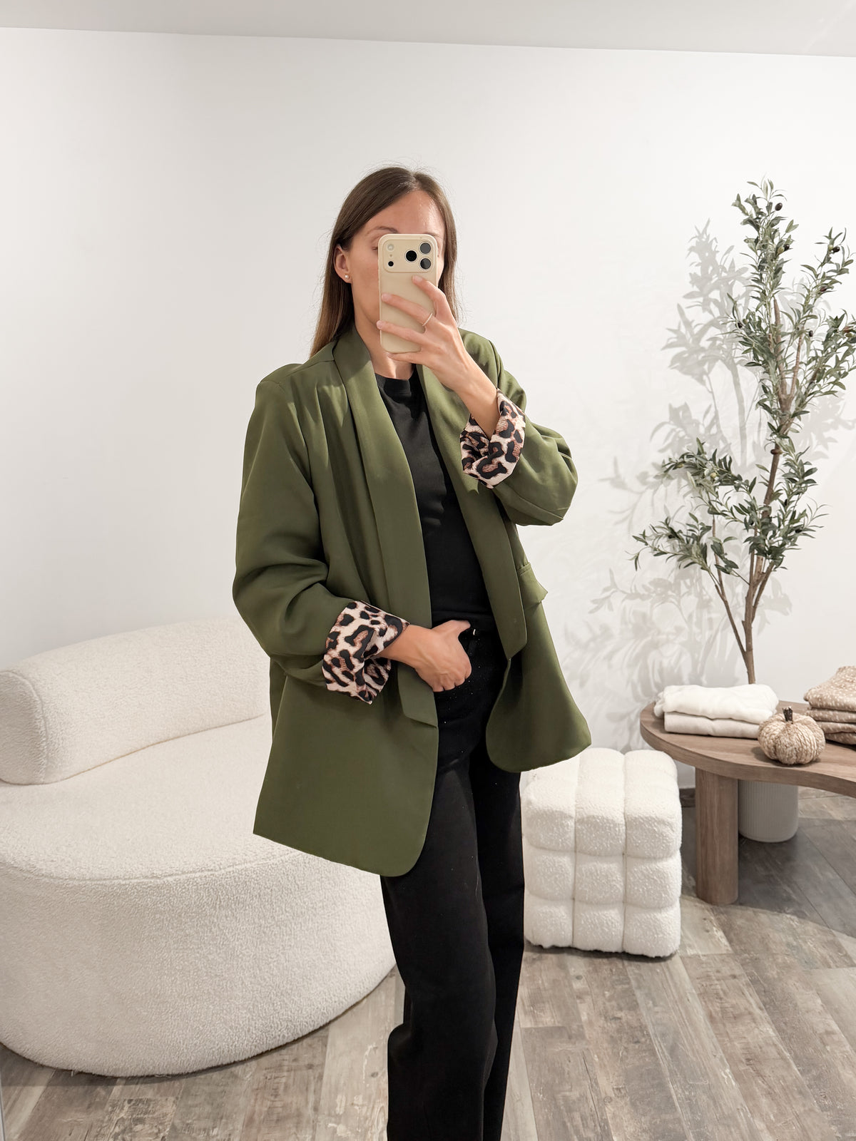 Blazer revers léopard kaki
