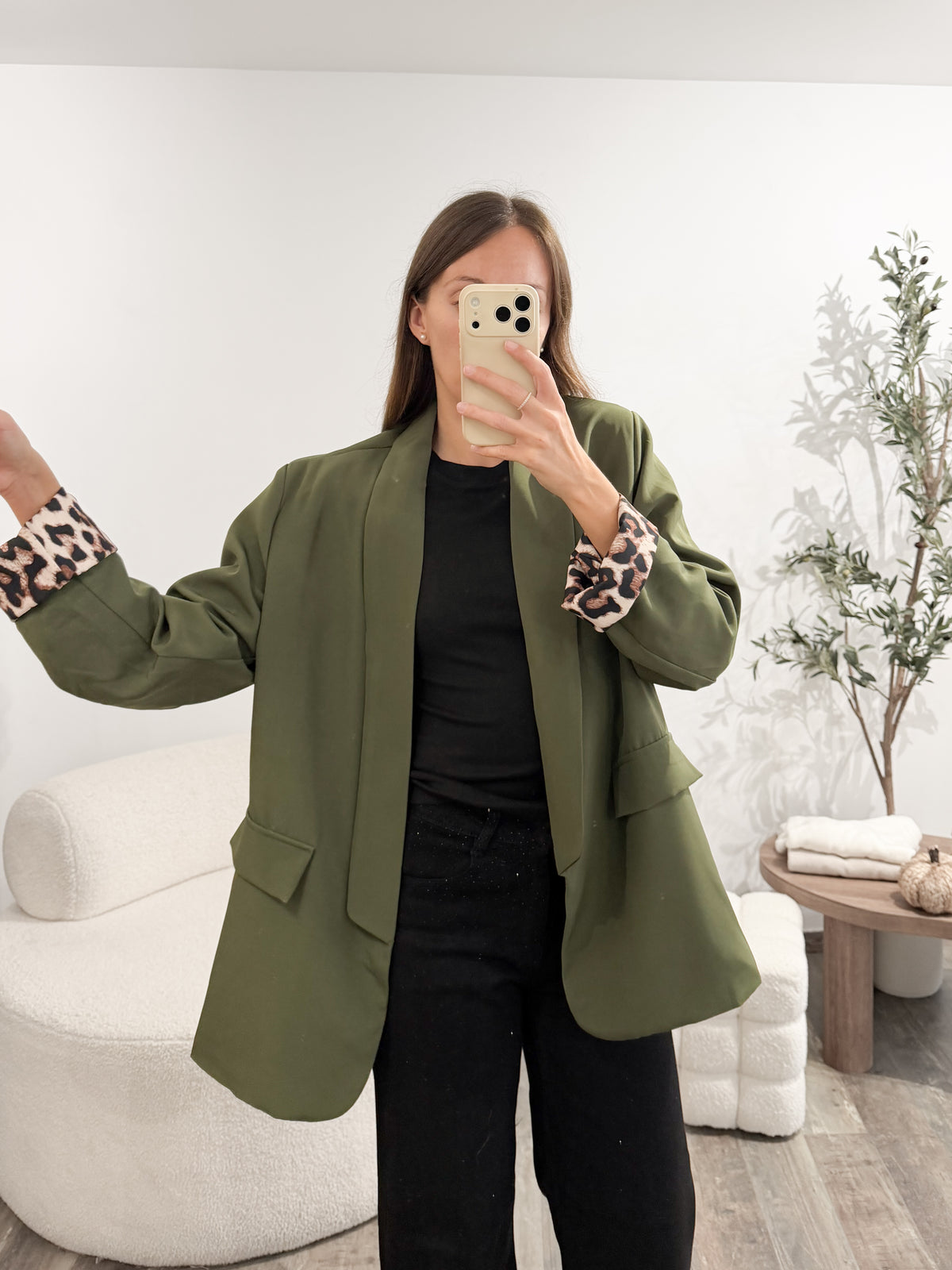 Blazer revers léopard kaki