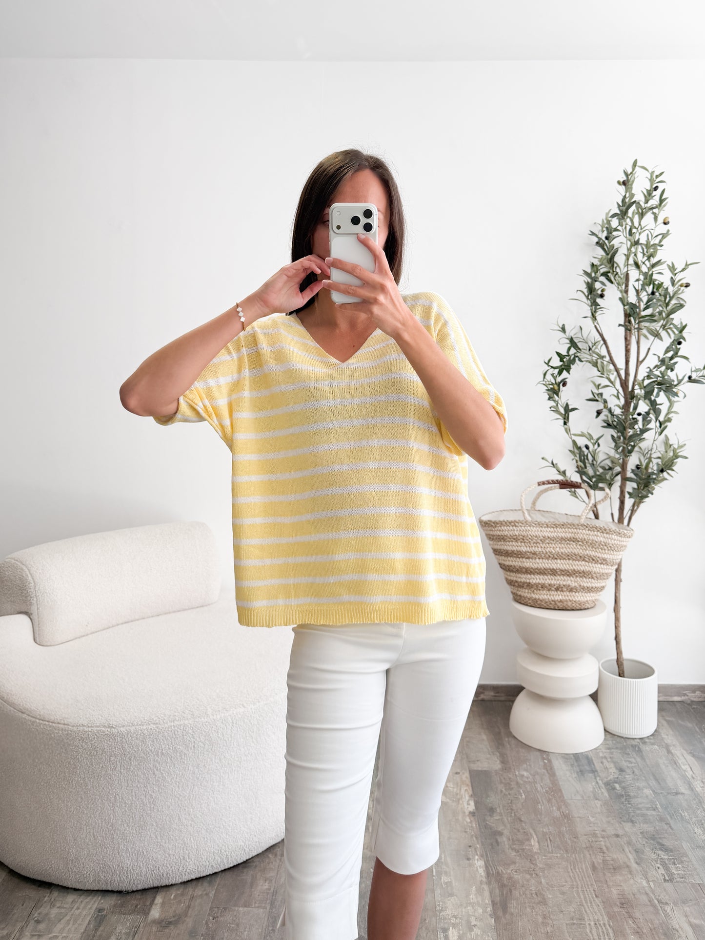 Haut en maille fine jaune