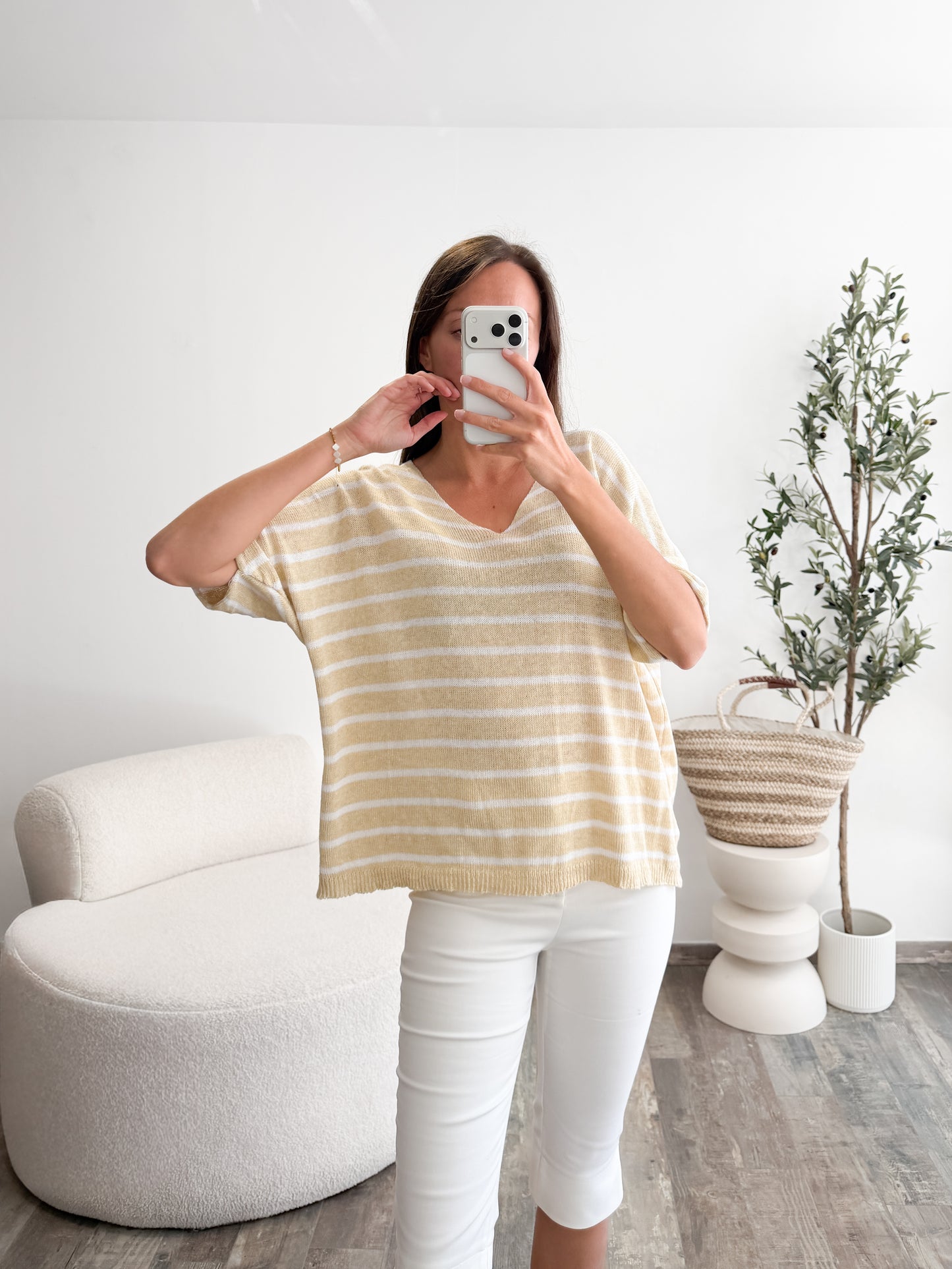Haut en maille fine beige