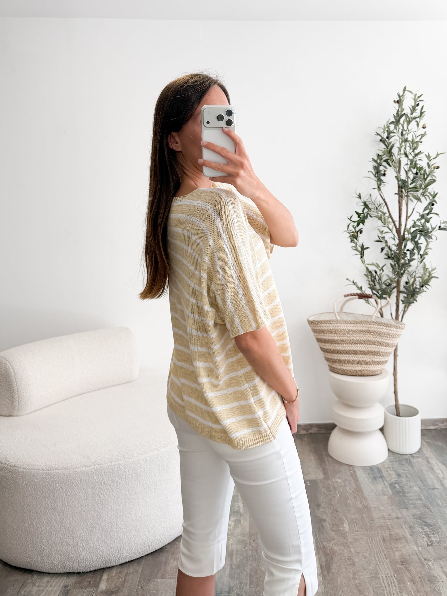 Haut en maille fine beige