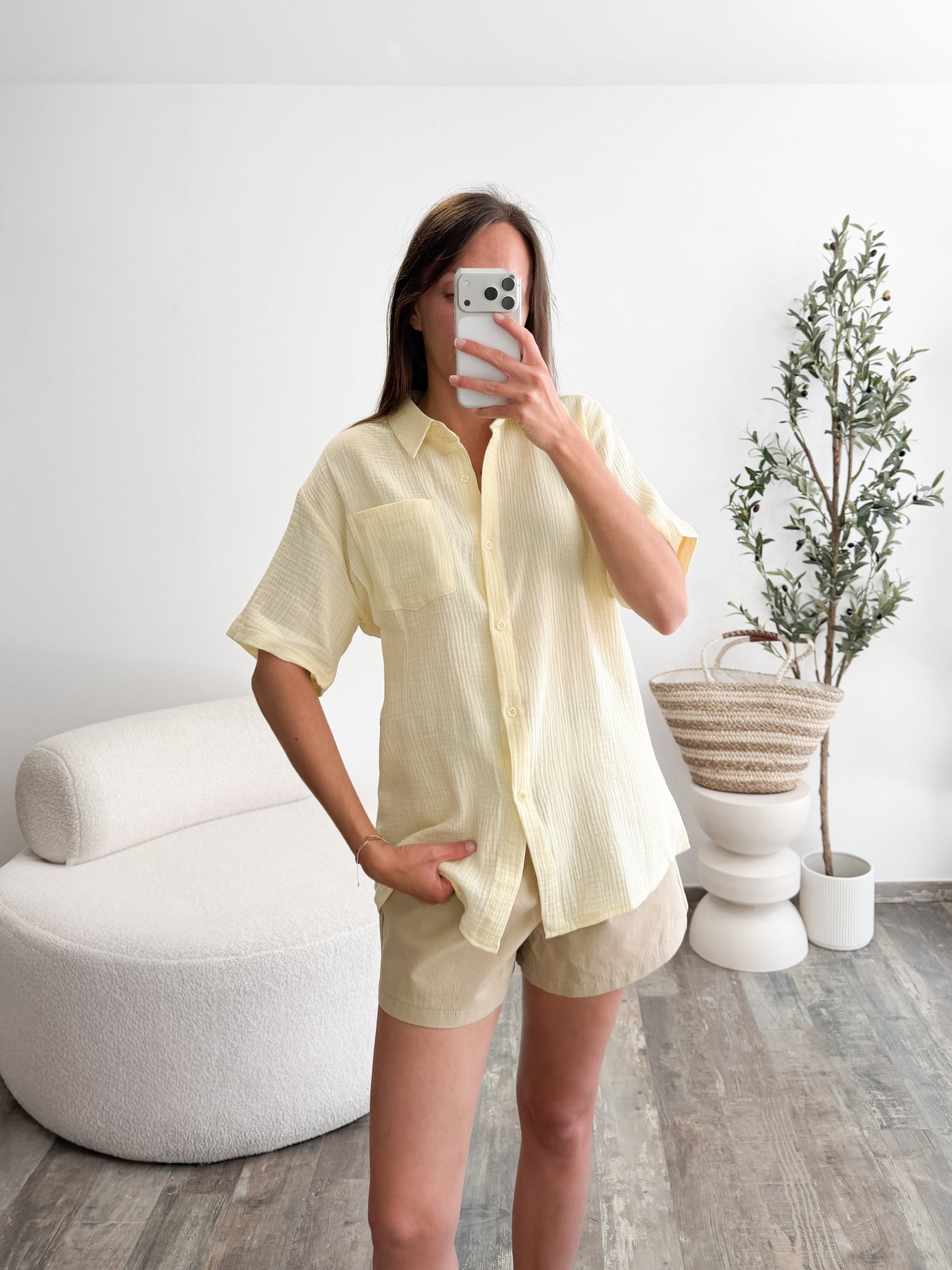 Chemise en gaze de coton jaune