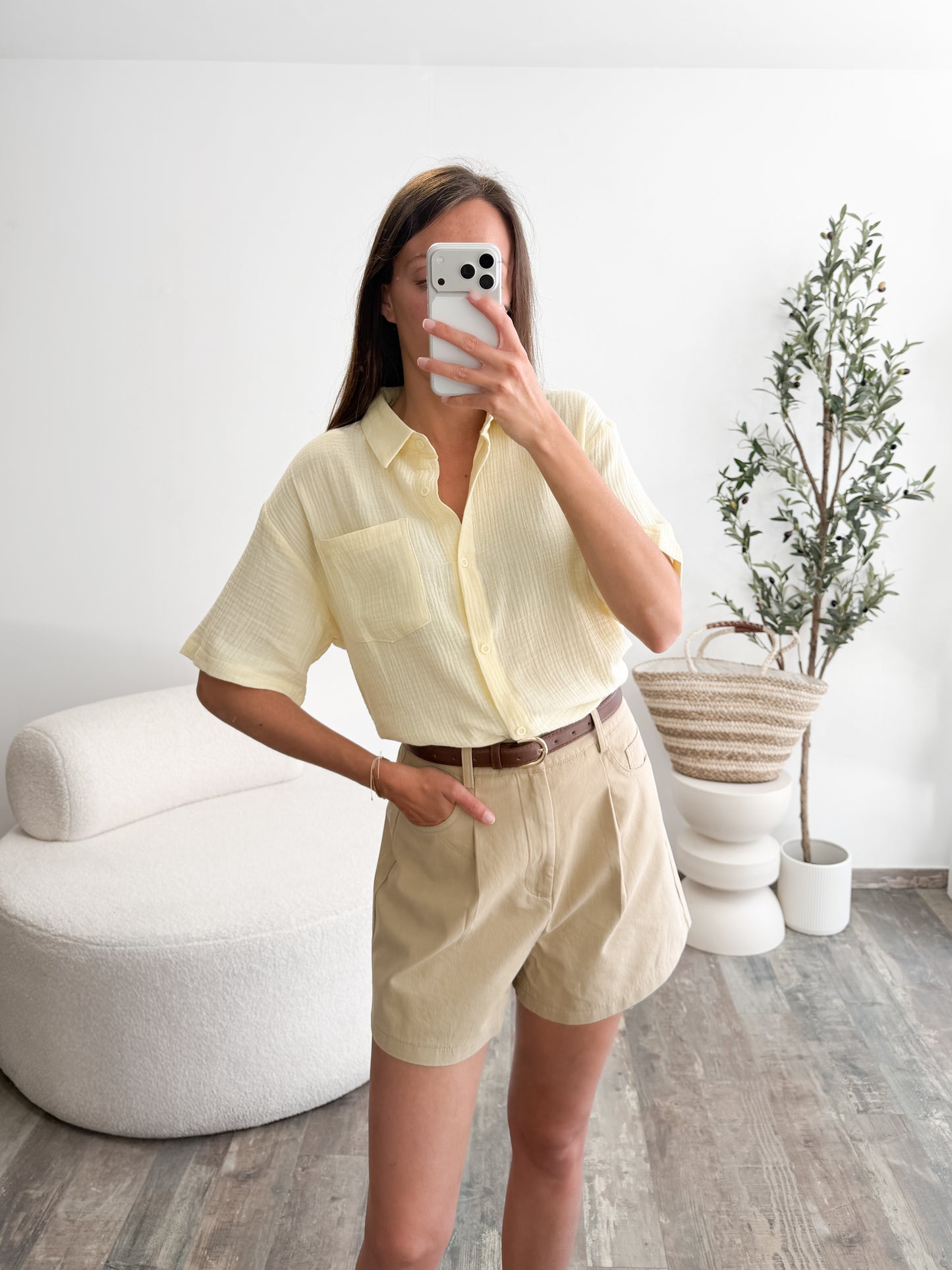Chemise en gaze de coton jaune