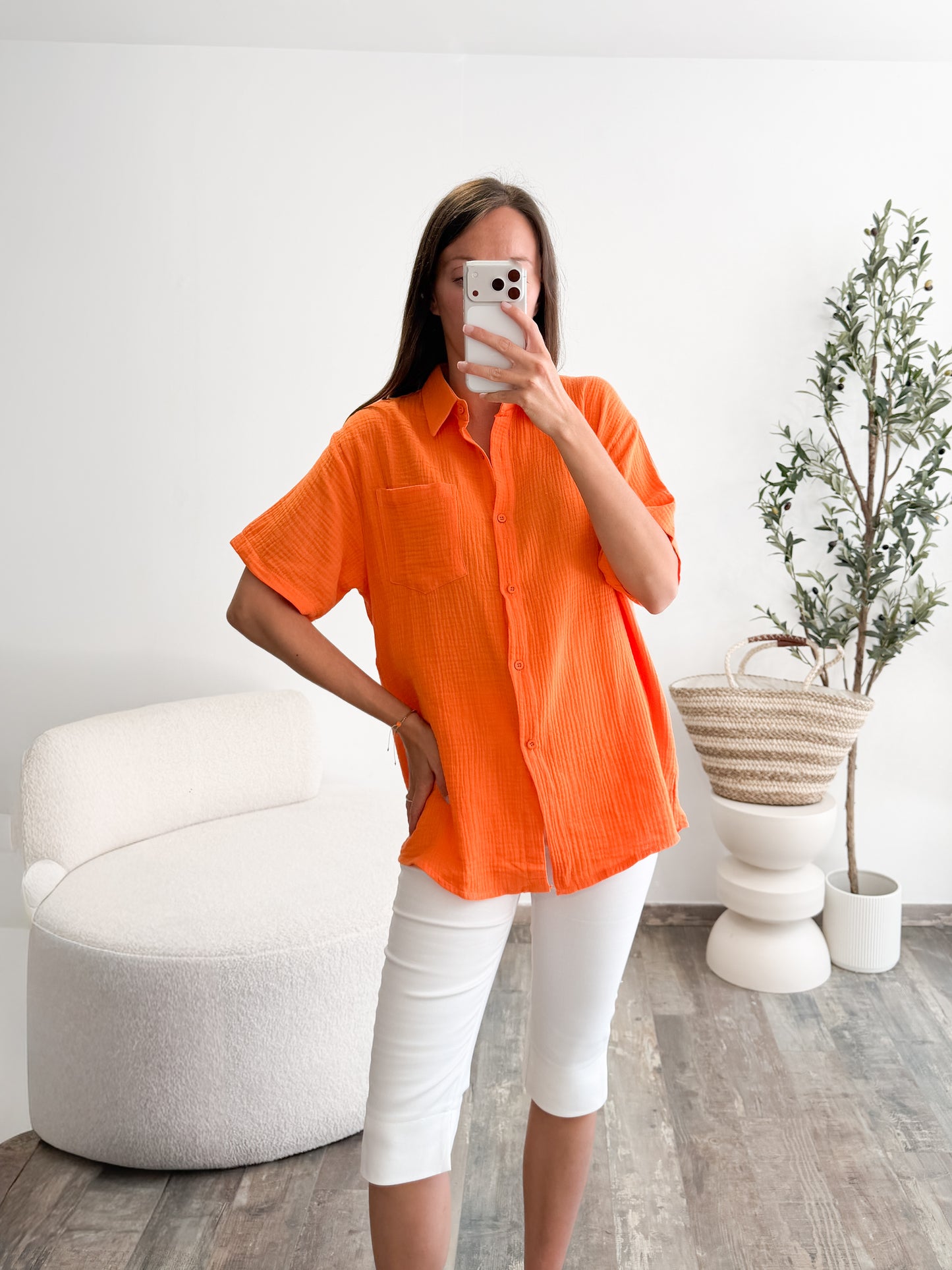 Chemise en gaze de coton orange