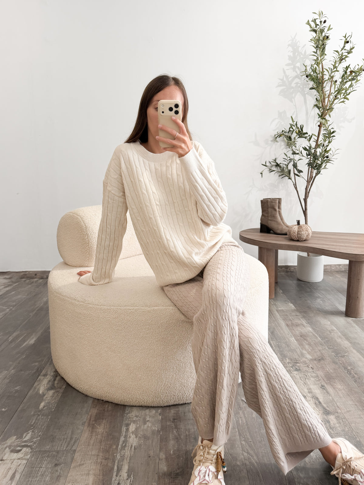 Pantalon en maille torsadée