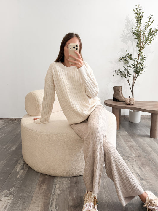 Pantalon en maille torsadée