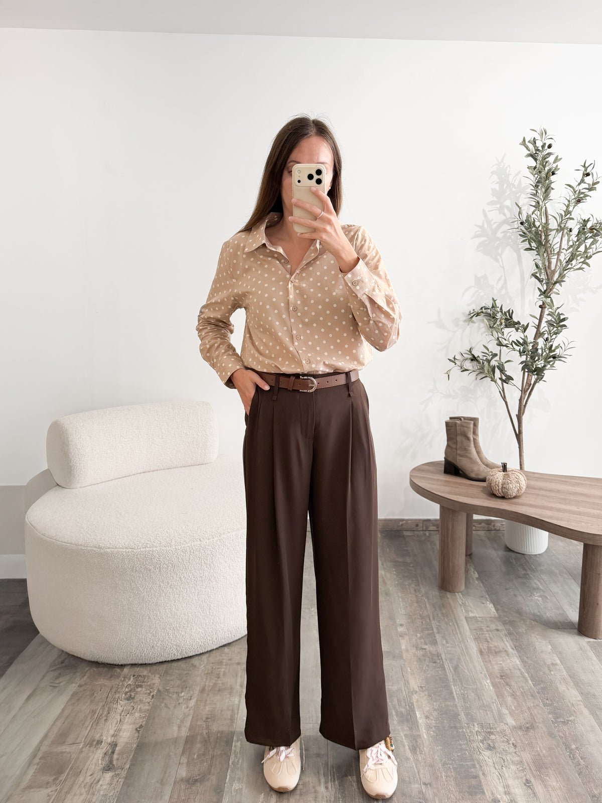 Pantalon avec ceinture chocolat