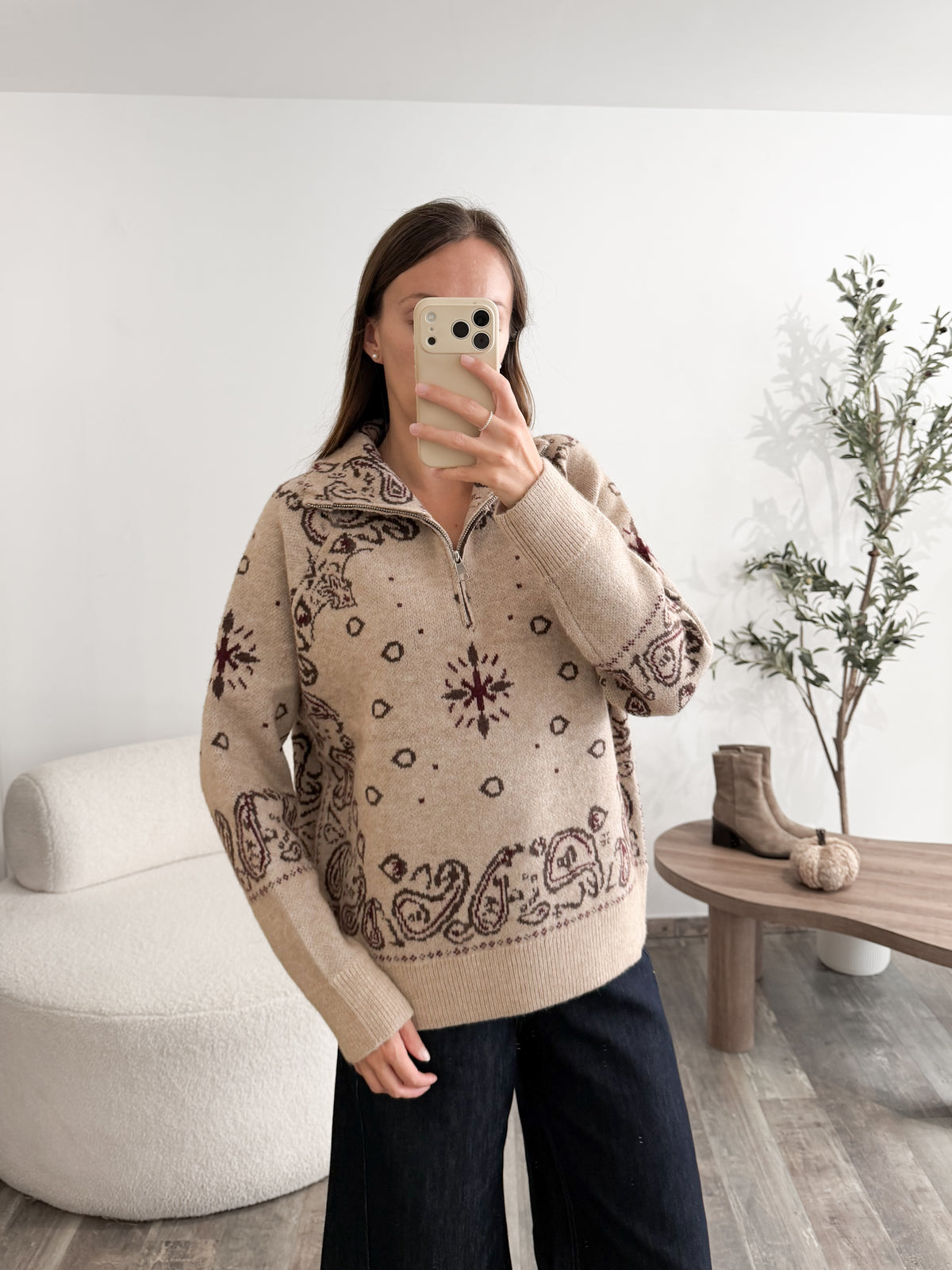 Pull bandana zip beige