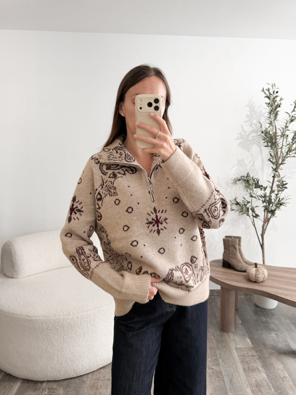Pull bandana zip beige
