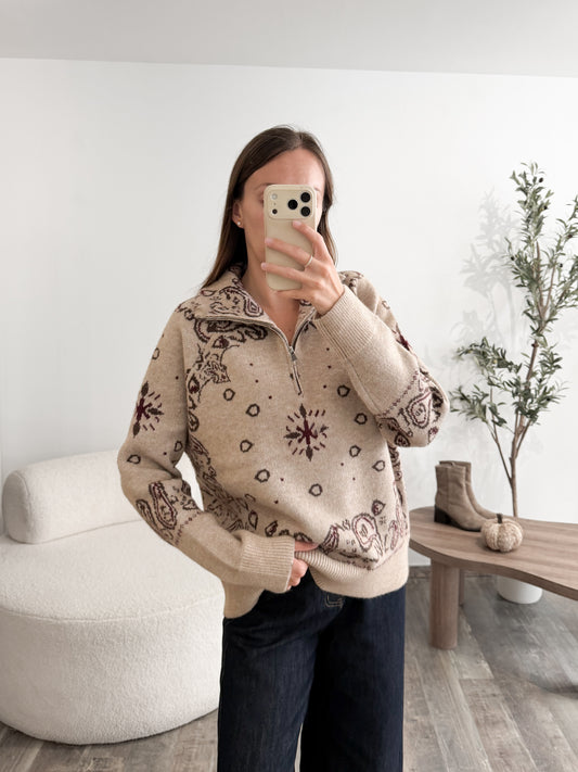 Pull bandana zip beige