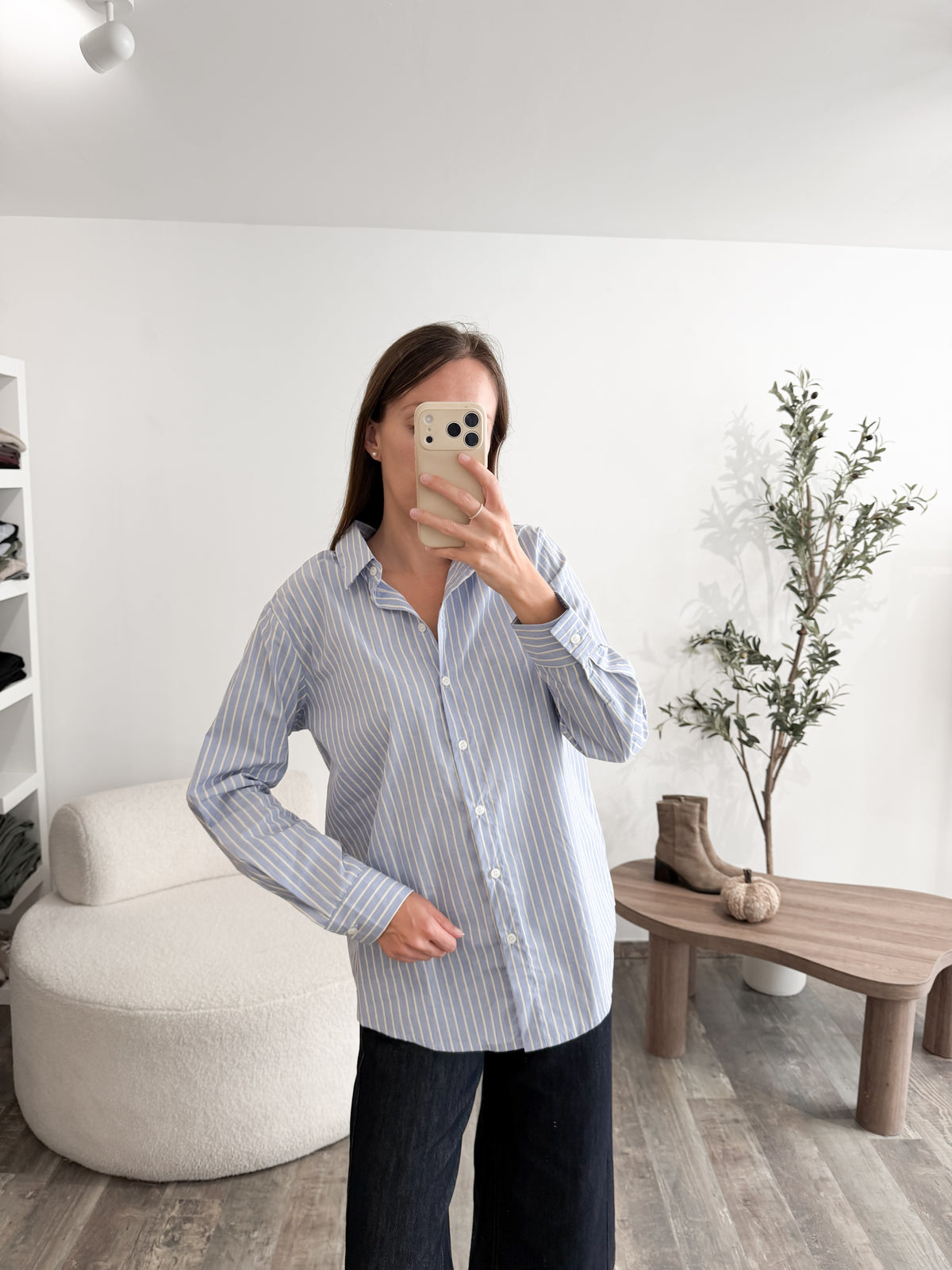 Chemise coton bleue rayée
