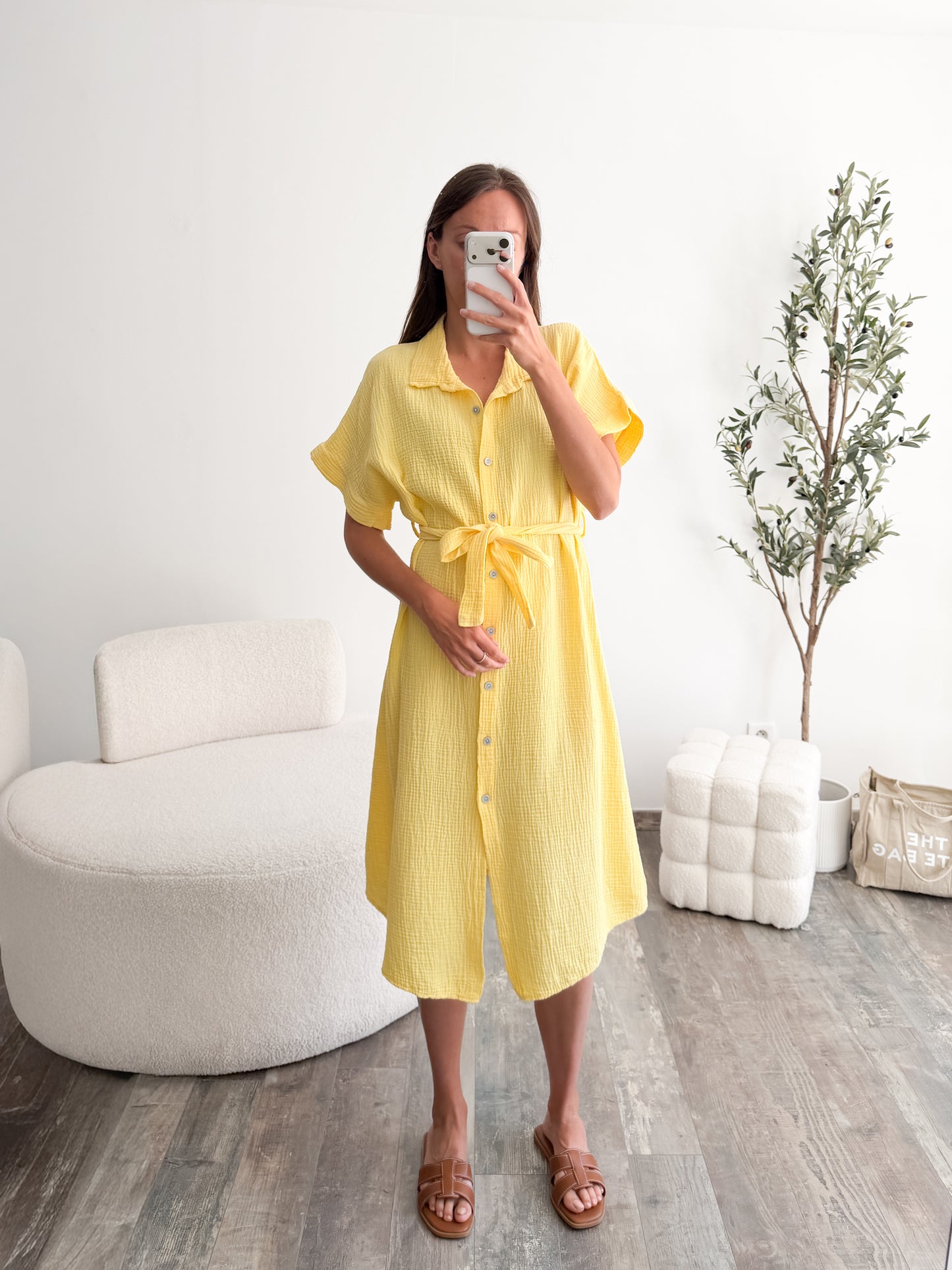 Robe en gaze de coton jaune