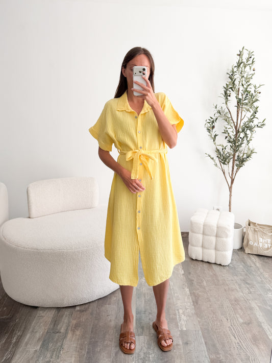 Robe en gaze de coton jaune