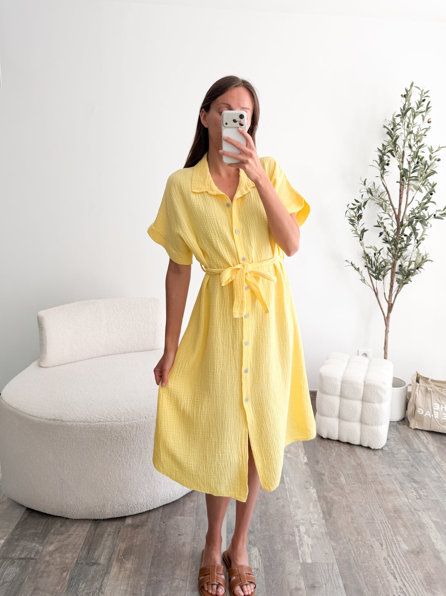 Robe en gaze de coton jaune