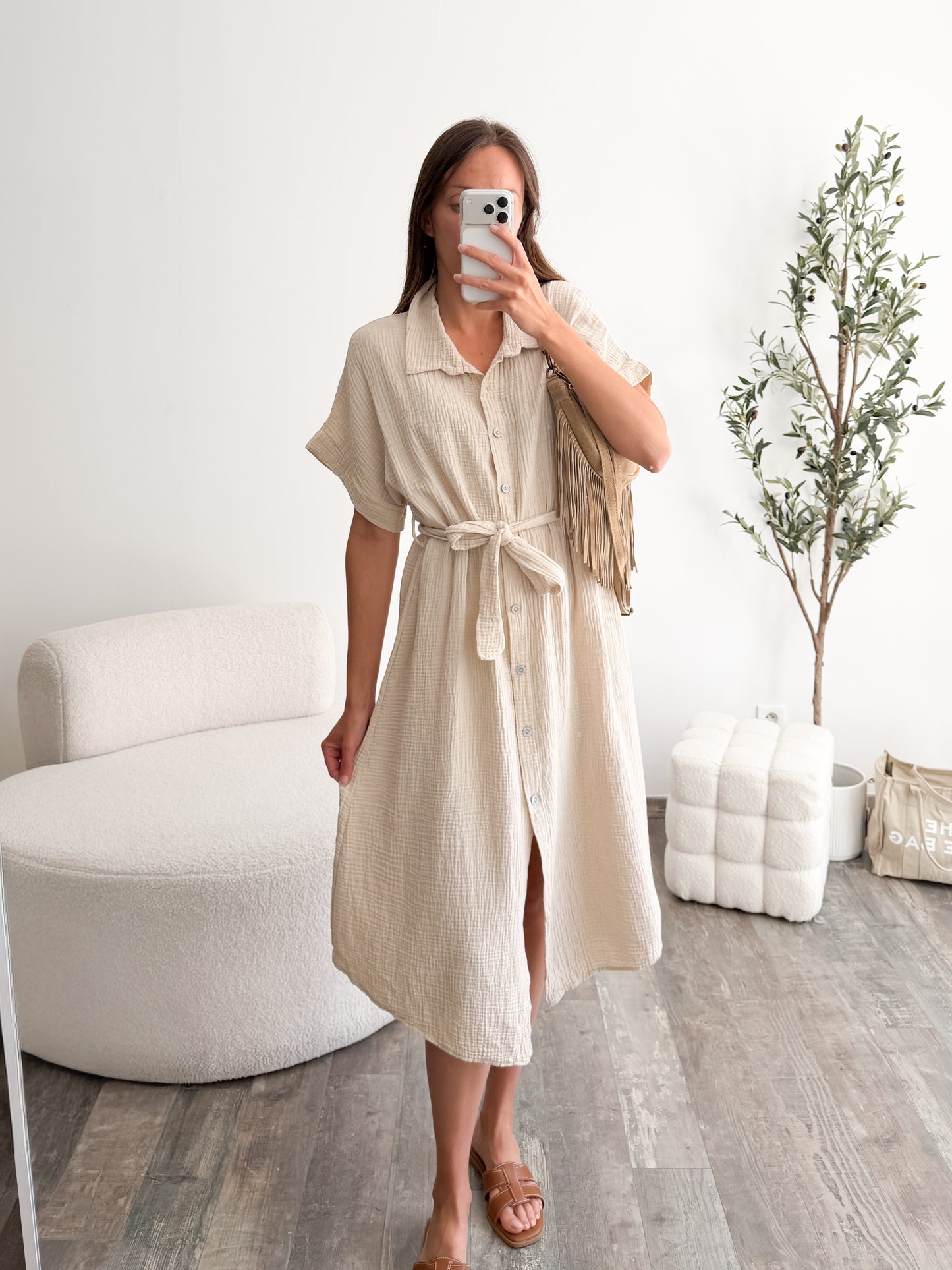 Robe en gaze de coton beige