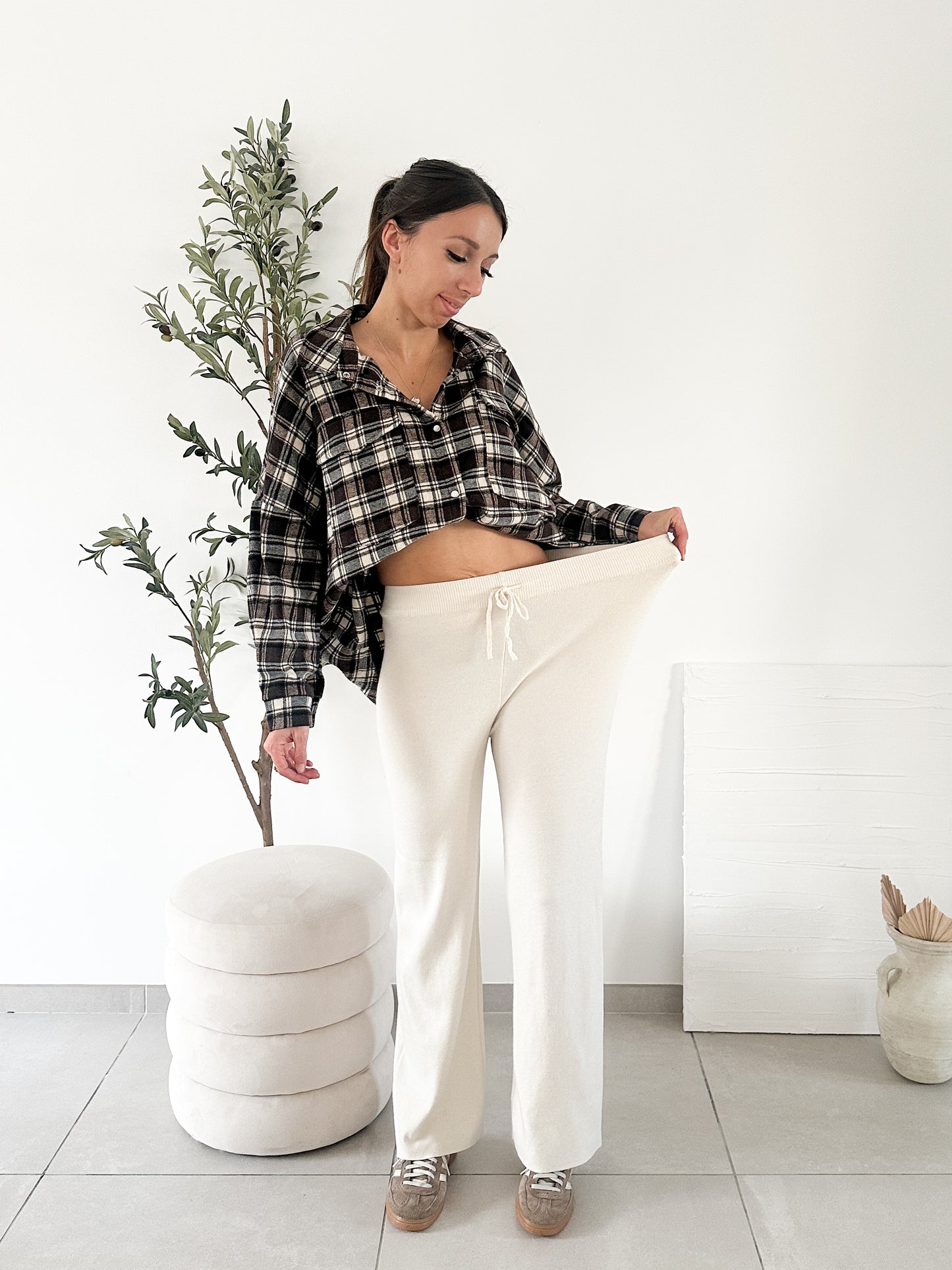 Pantalon en maille écru