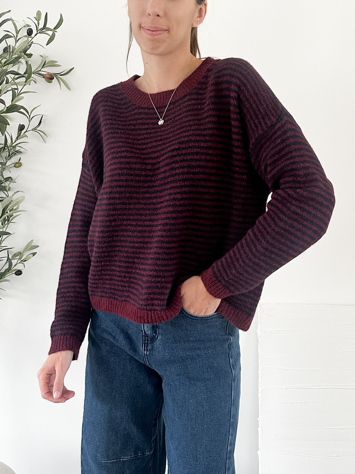 Pull rayé bordeaux