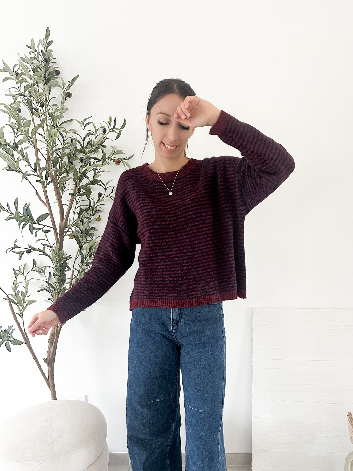 Pull rayé bordeaux