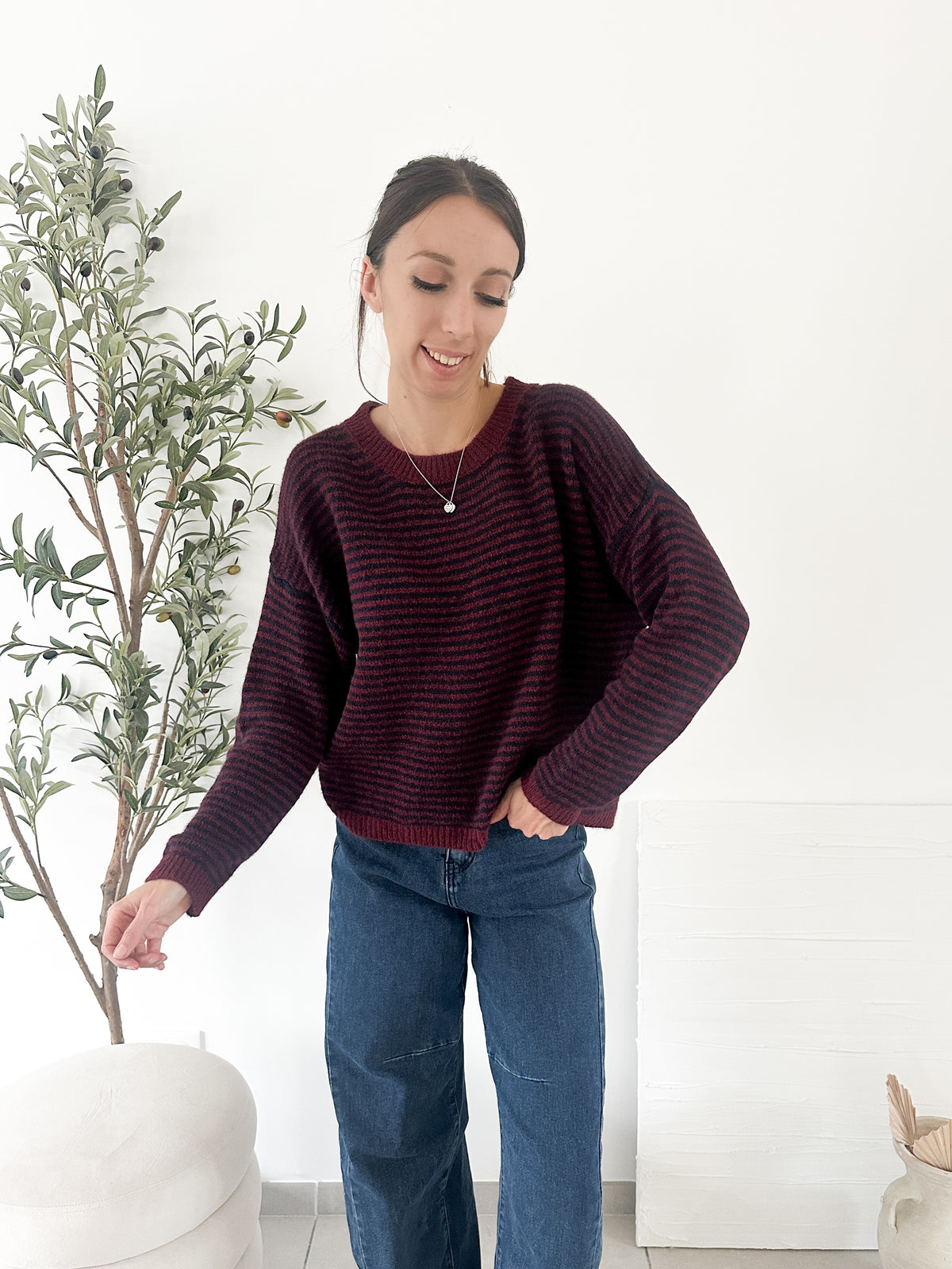 Pull rayé bordeaux