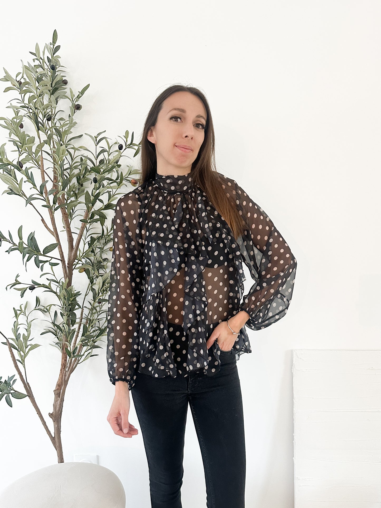 Chemise à pois noire réversible