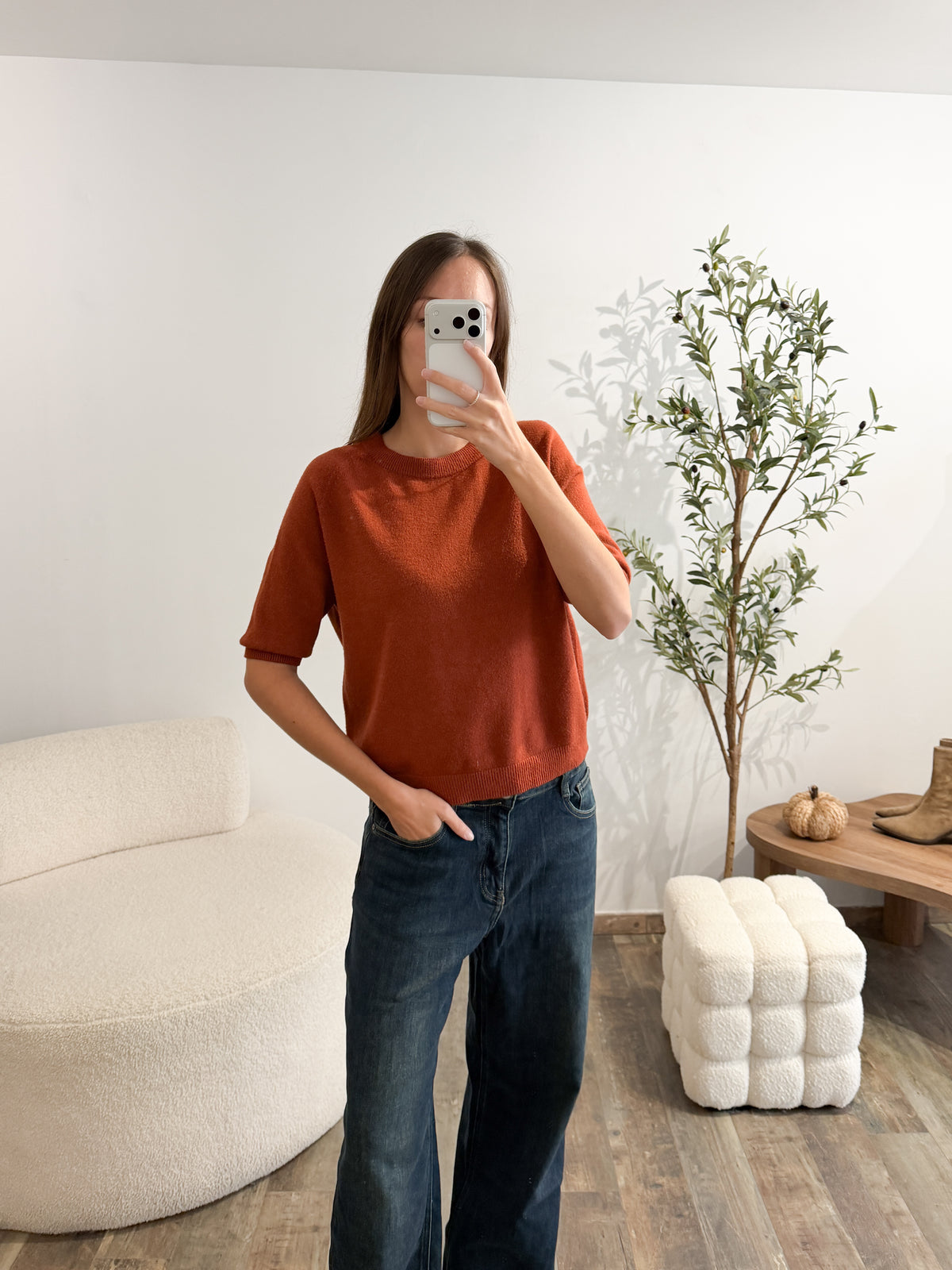 Pull manches courtes brique