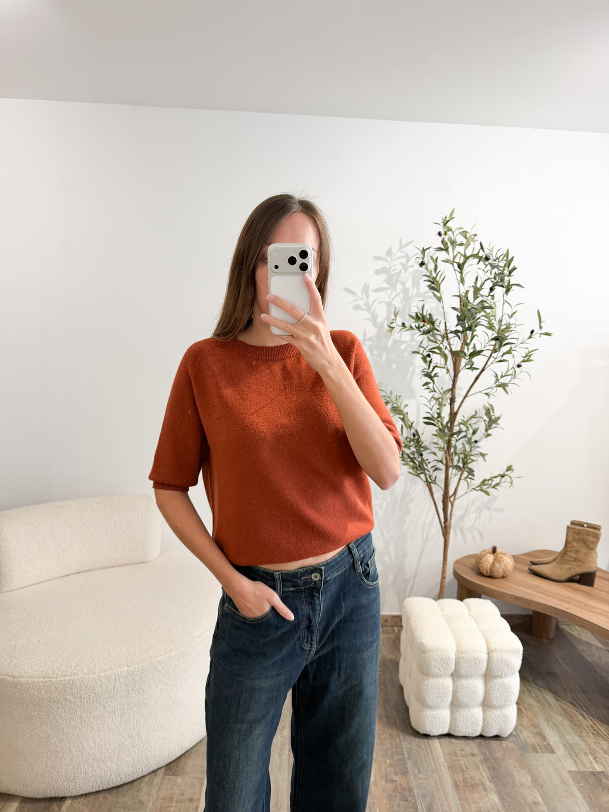 Pull manches courtes brique