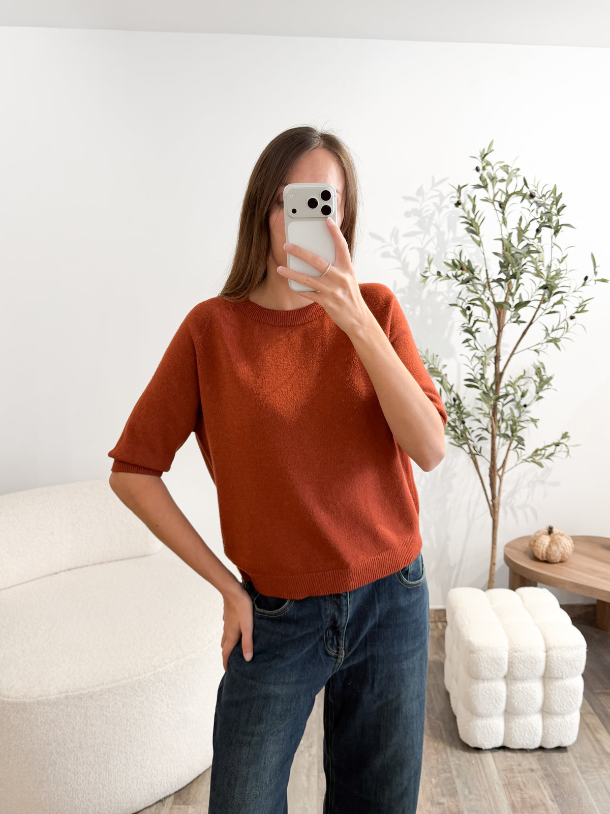 Pull manches courtes brique