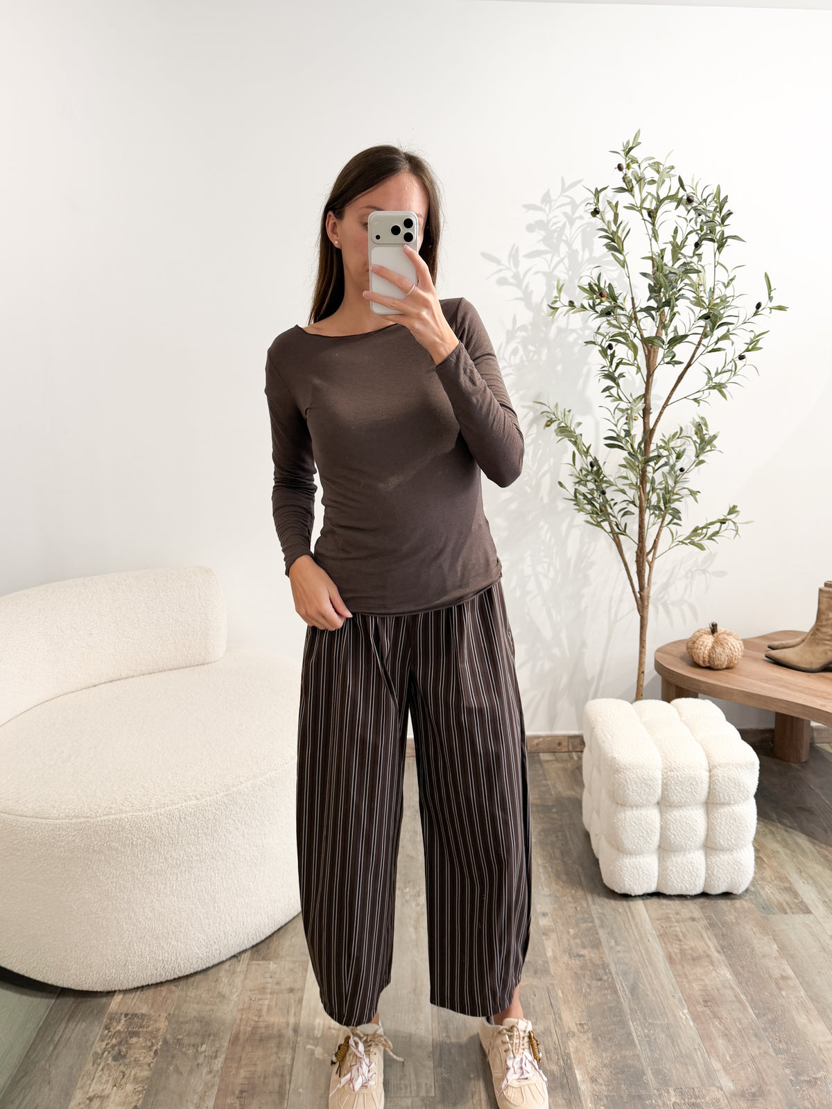 Pantalon rayé en coton