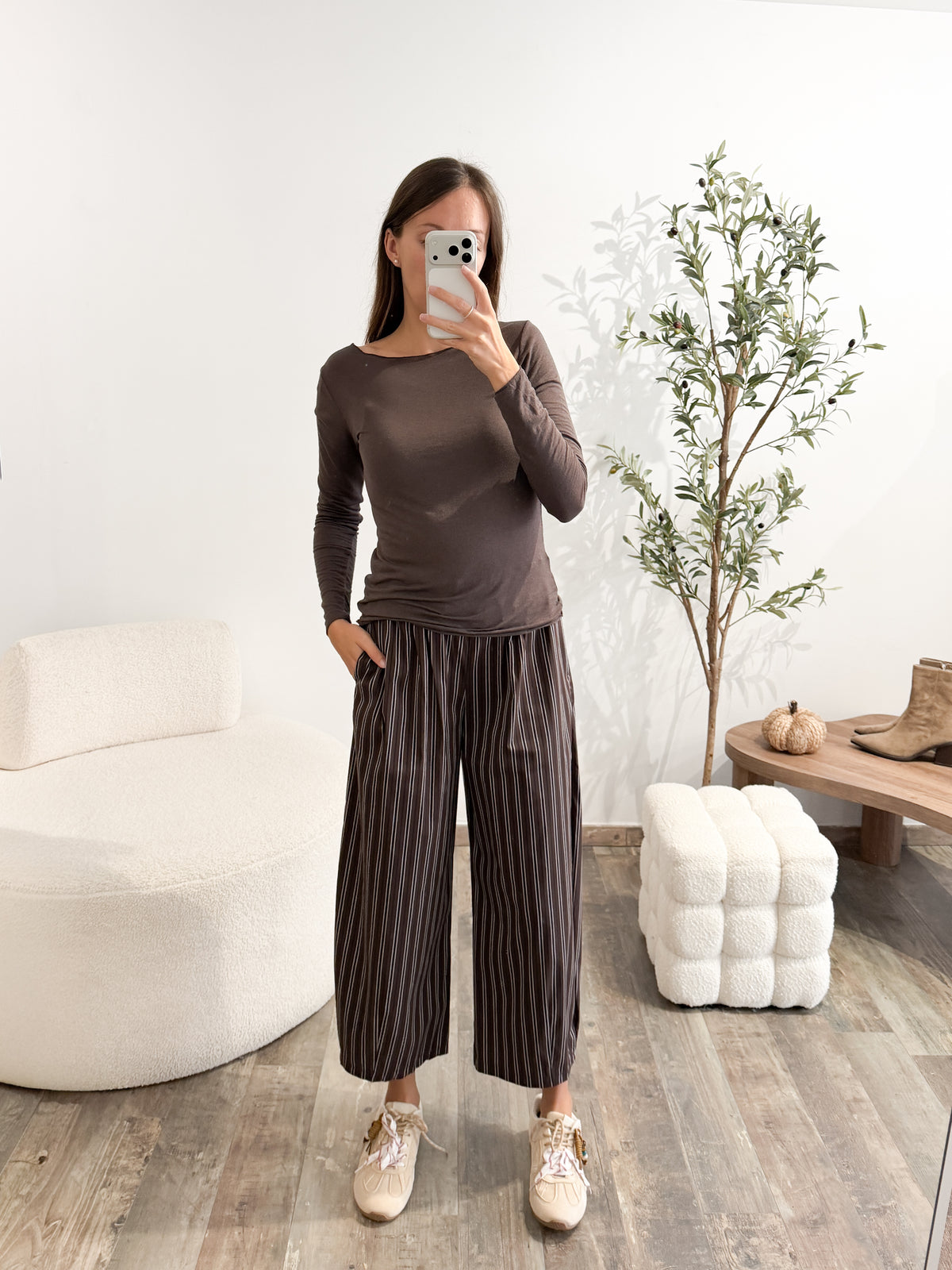 Pantalon rayé en coton